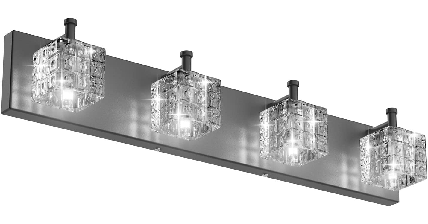 Ralbay Crystal Vanity Lights - 4 LED Matte Black Bathroom Lights Over Mirror - 26 inch - Model 9822ralbay - Metal