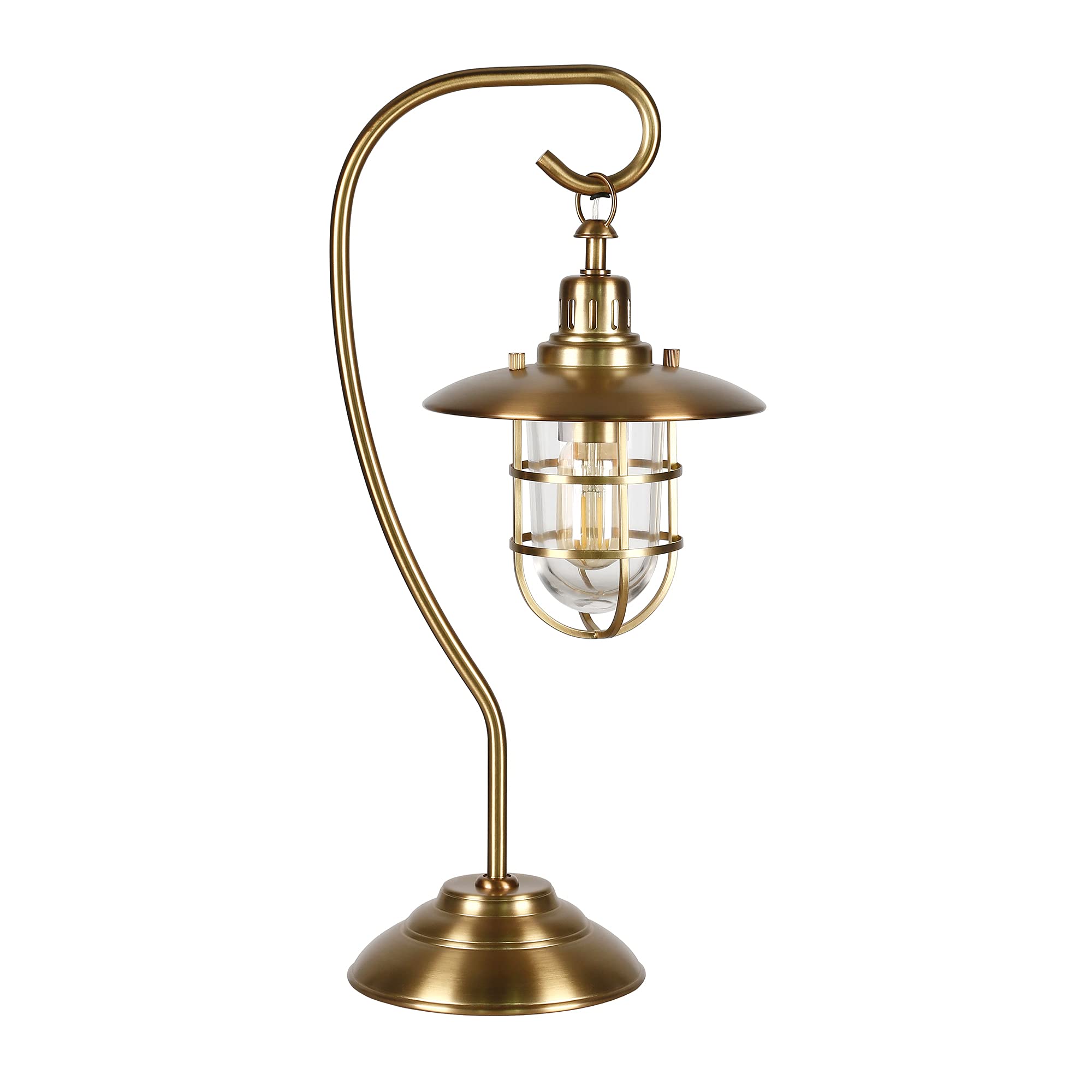 Henn&Hart 22 Nautical 1-Light Table Lamp with Clear Metal and Glass Globe Shade for Living Room, Bedroom, or Office, Antique Gol