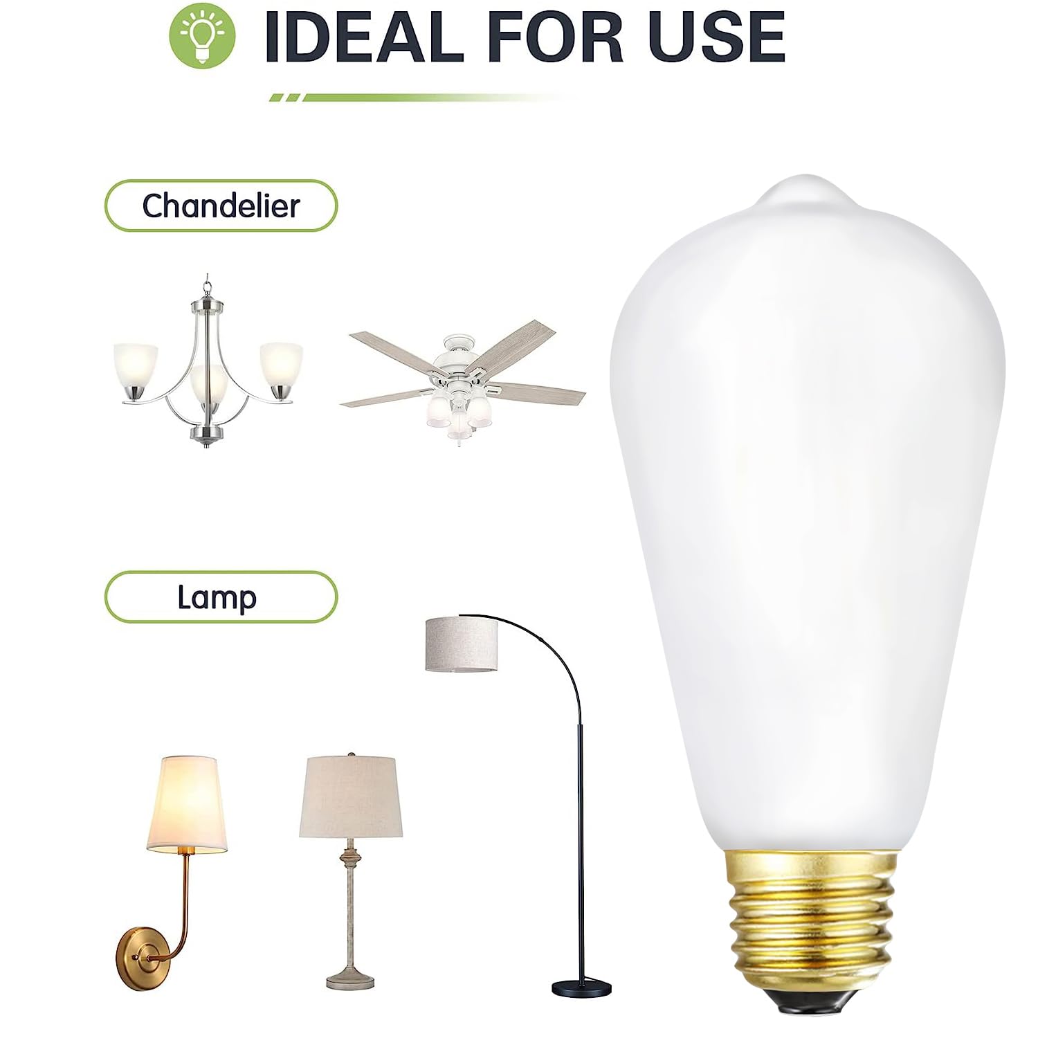 Leools LED Light Bulb E26, 6W Dimmable, Warm White 2700K, CRI 95, 600LM, Vintage Edison Filament, Pack of 6