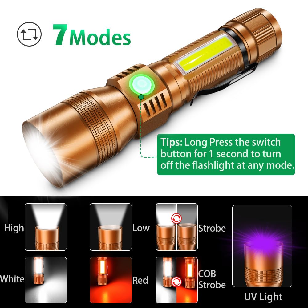 AdamStar Black Light Flashlight, 3-in-1 Rechargeable LED, 7 Modes, Waterproof, Brown, Model 016
