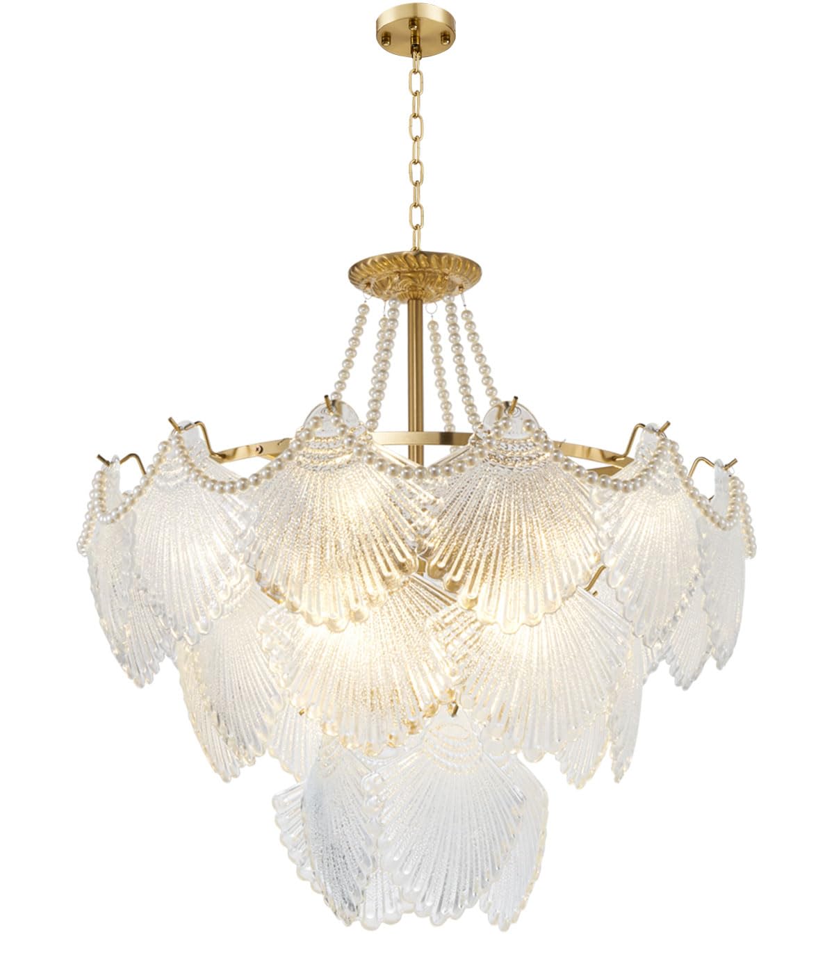 A Million Gold Multi-Tier Crystal Chandelier, Shell Cloud Glass Metal Pendant Chandeliers Hanging Ceiling Lighting Fixtures (8-L