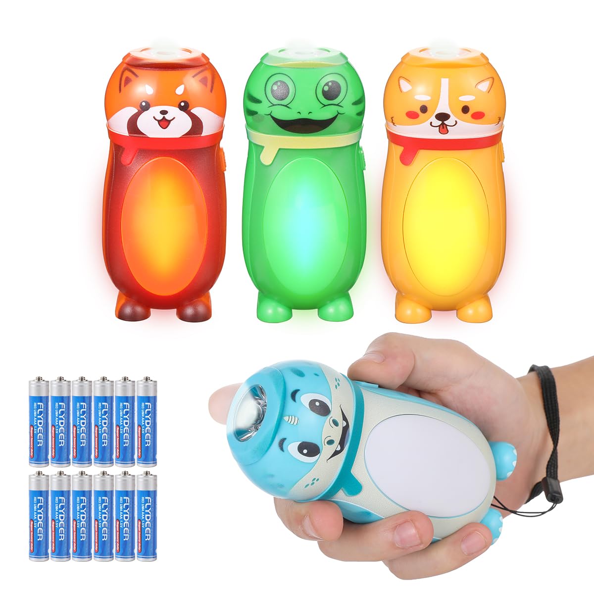 Hilngav 4 Pack Small Mini Led Flashlight For Kids - Cute Animal Flashlight - 2 In 1 Lantern Flashlight - Christmas Gifts Stockin