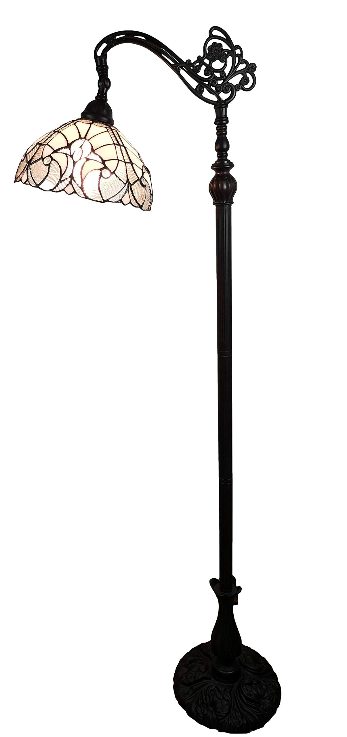 Amora Tiffany Style Floor Lamp Arched 62in Tall Stained Glass White 11in Diameter Model AM262FL11B