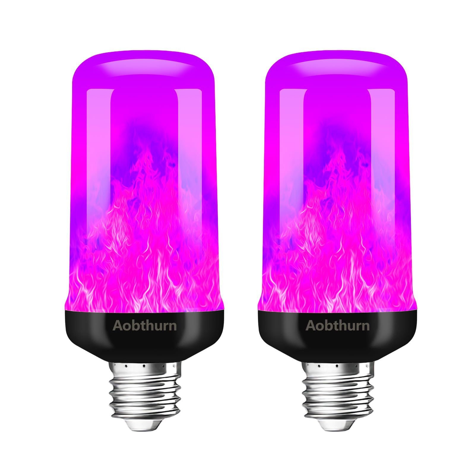 aobthurn LED Flame Light Bulbs, 4 Modes Flickering Effect, E26 Base, Gravity Sensor, Purple-2 Pack, Model AF240301A
