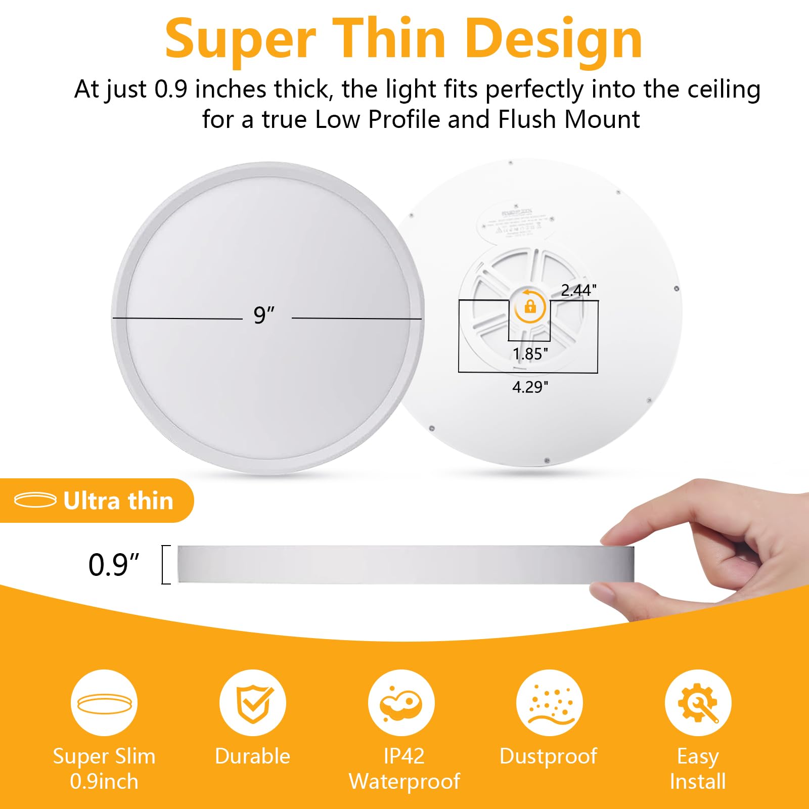 RLEDPZTX LED Flush Mount Ceiling Light 9 Inch 18W 1860LM 3CCT Selectable White, Round Modern Flat Panel, 6 Pack