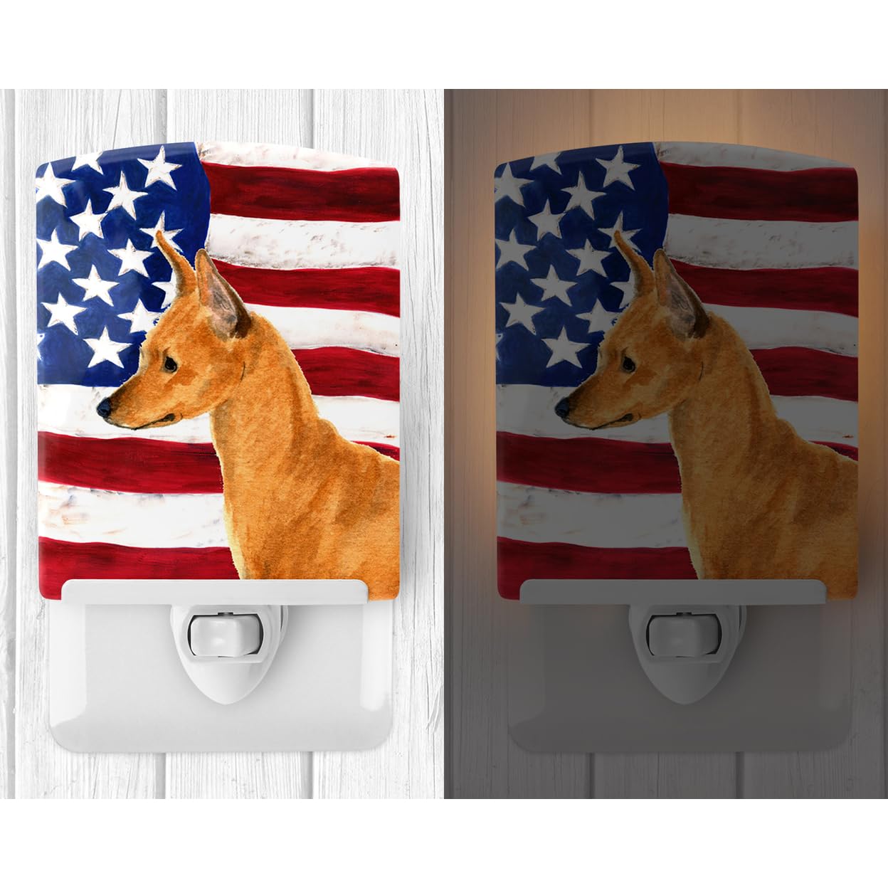 Carolines Treasures Ceramic Night Light, USA American Flag, Min Pin 4222, 6x4x3in, UL-Certified for Bedroom, Bathroom, Kitchen