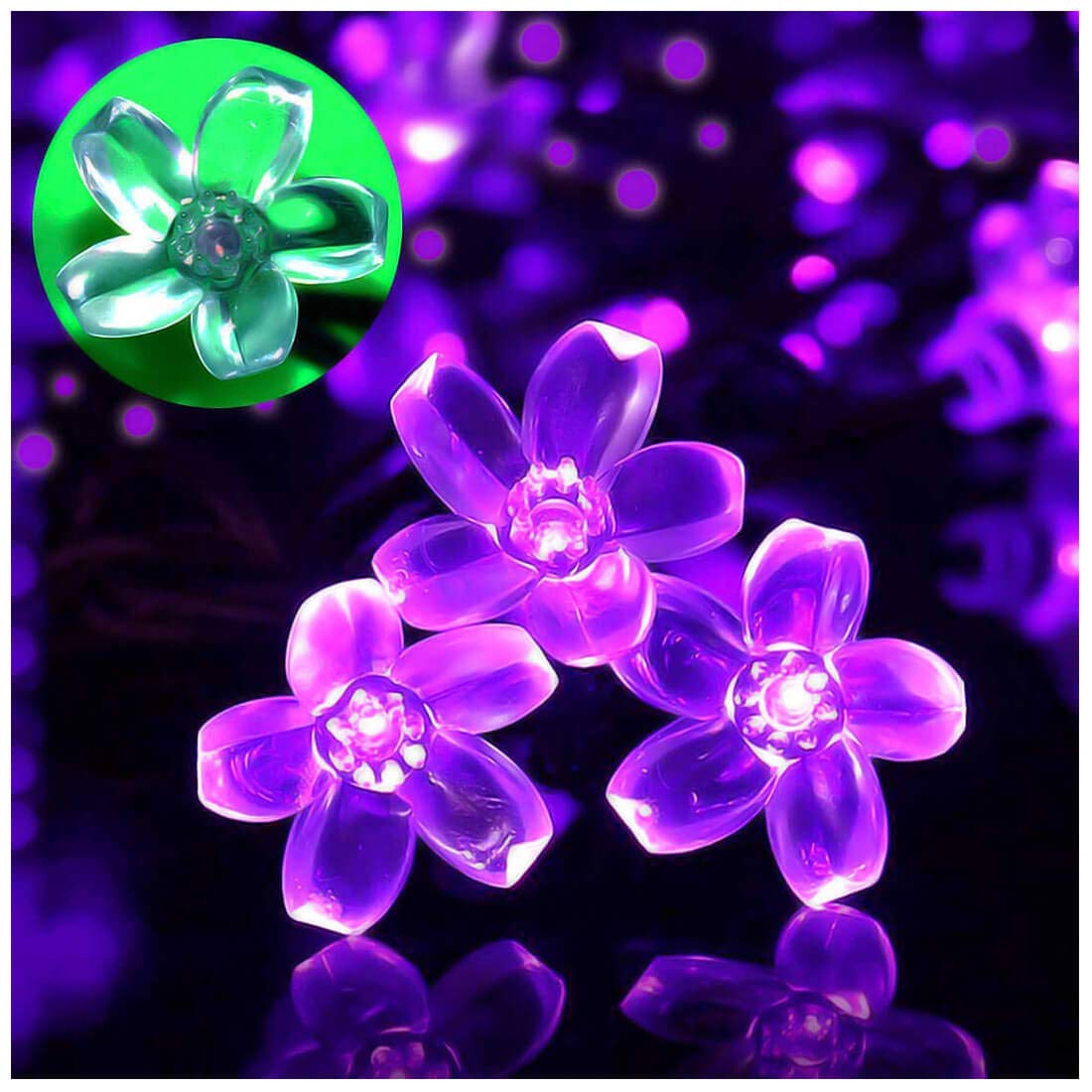 Semilits Solar Outdoor String Lights 50Led Flower Shaped Christmas Lights For Patio Garden Decoration Purple