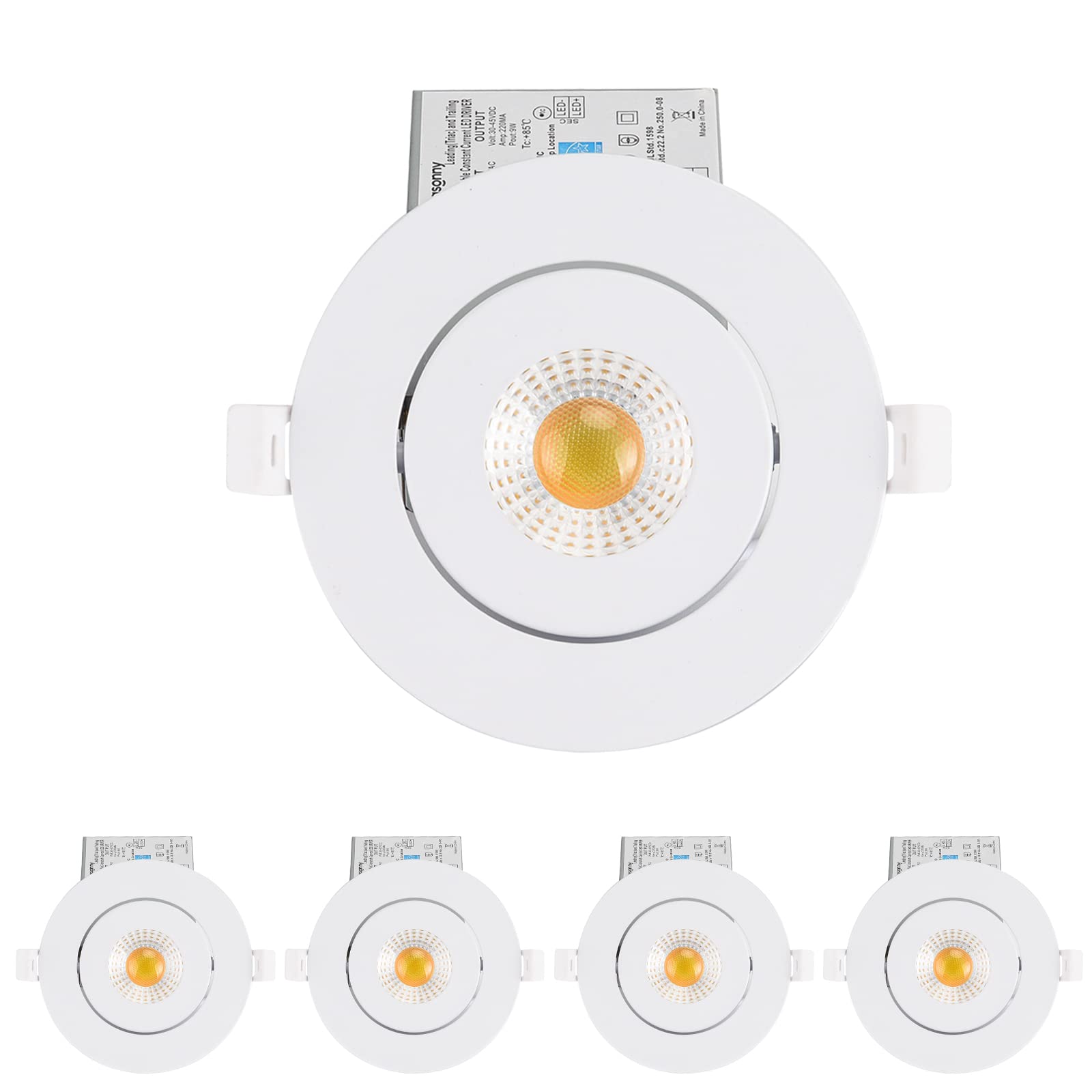 4 Inch Led Recessed Lights Ultra-Thin Adjustable Eyeball Gimbal Led Recessed Lighting With Junction Box 9 Watts 750Lm Dimmable Ceiling Light Etl Listed (2700K/3000K/3500K/4000K/5000K Option 12Pack)