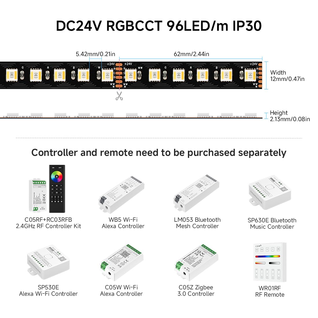 Btf-Lighting Rgbcct 5 Colors In 1 Led Tape Lights 5050Smd Rgbww Rgb+Dimmable Color Temperature 2700K-6500K 16.4Ft 96Led/M 480Led Ip30 Dc24V Black Pcb For Home Decoration(No Adapter Or Controller)