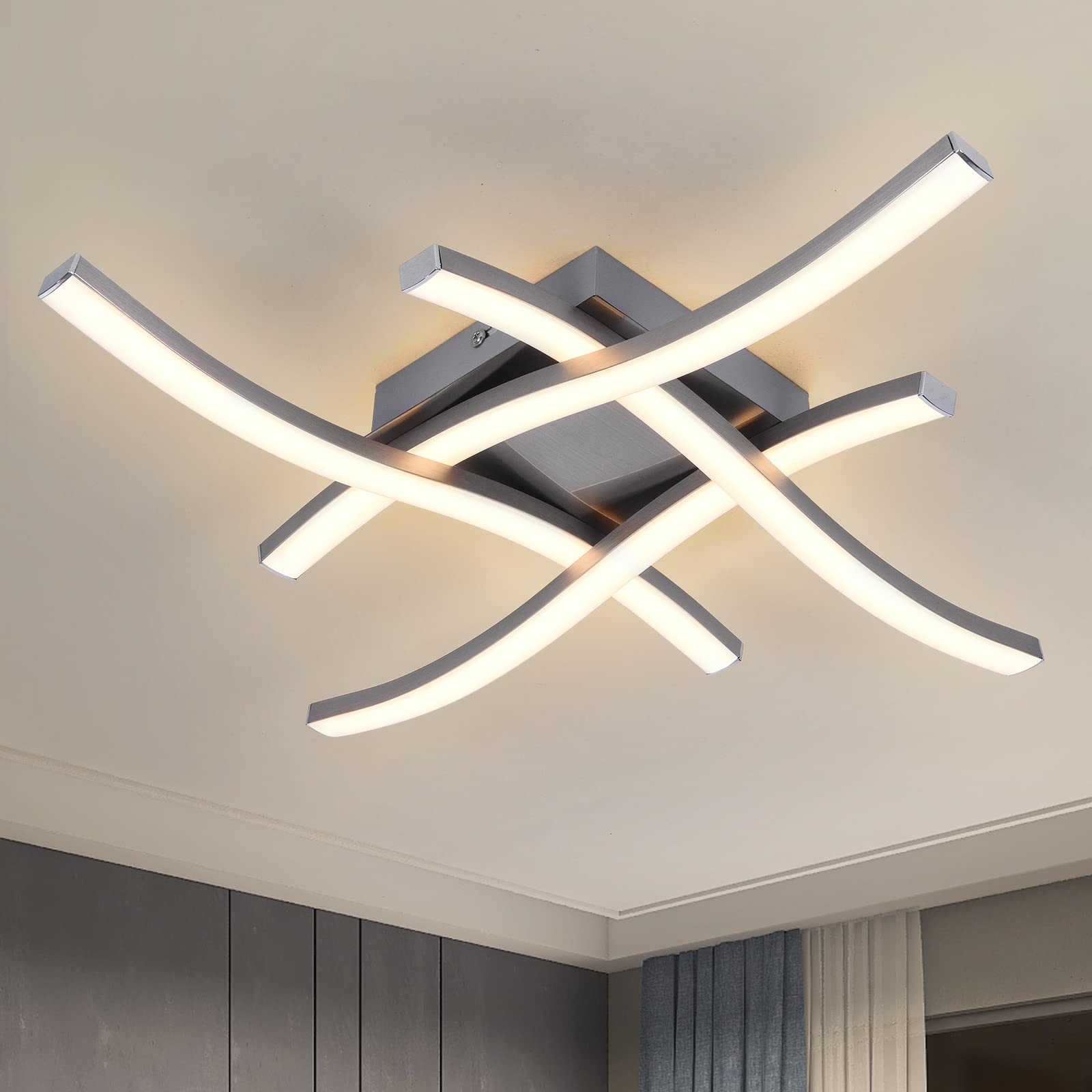 Edislive Modern Dimmable Led Ceiling Light Curved 4-Light 18 In Minimalist Flush Mount Ceiling Light Fixture Lamp For Bedroom Fo