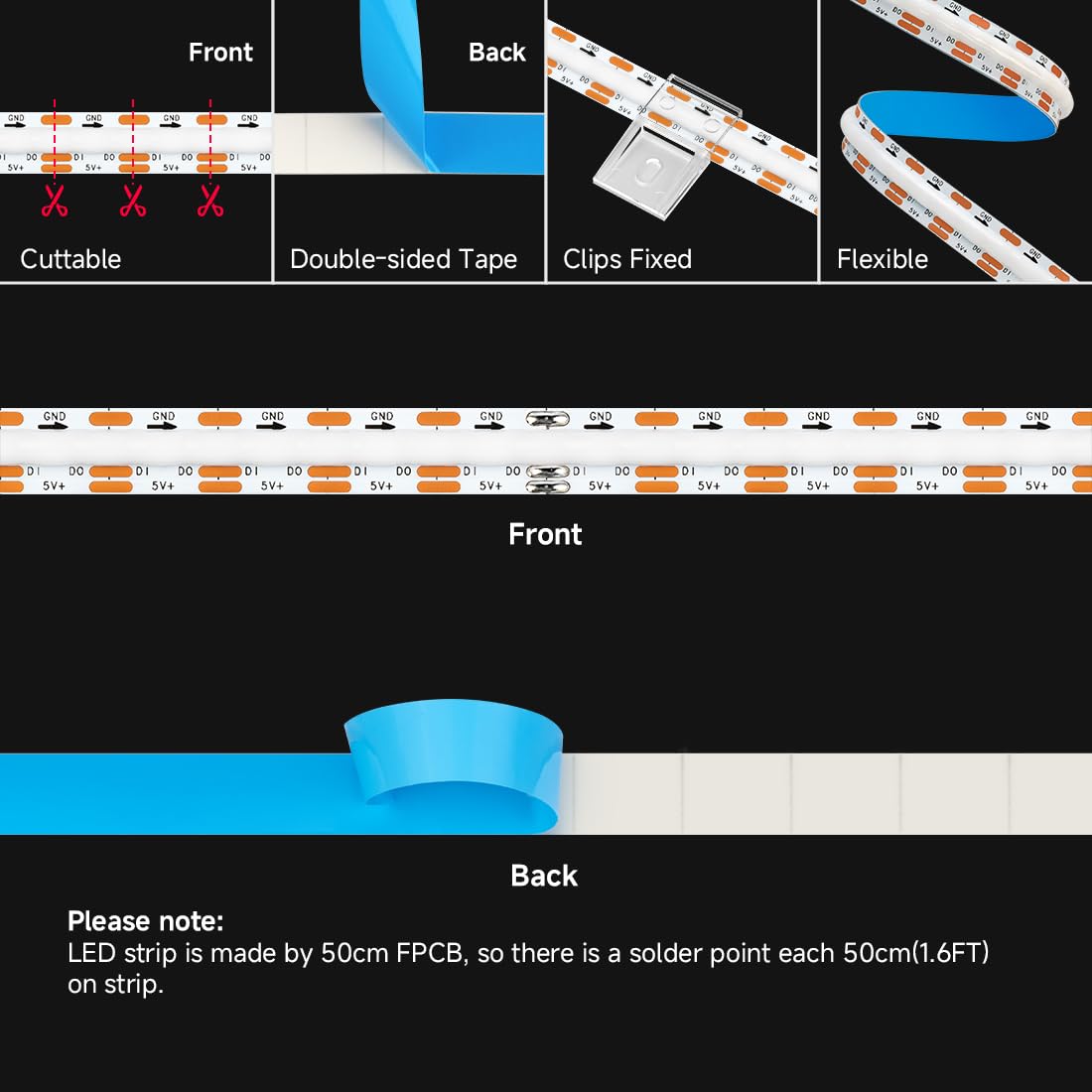 Btf-Lighting Fcob Cob Ws2812B Ic Rgb Led Strip Dc5V 13.1Ft Individual Addressable 160Pixel/M 640Leds 640Ic Dream Color Ip30 Non-