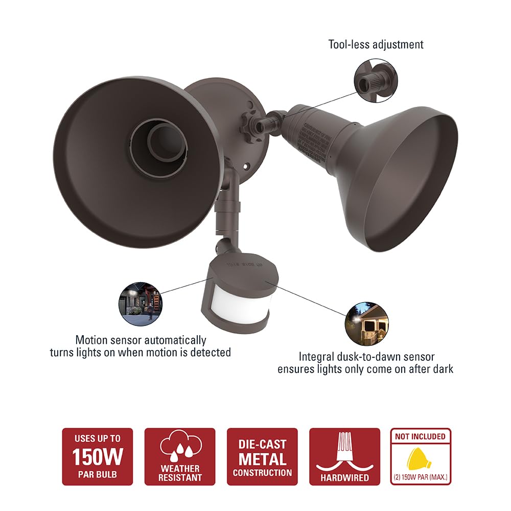 HALO 180° Motion Activated Outdoor Security Flood Light, Bronze, Metal, Model MS185R
