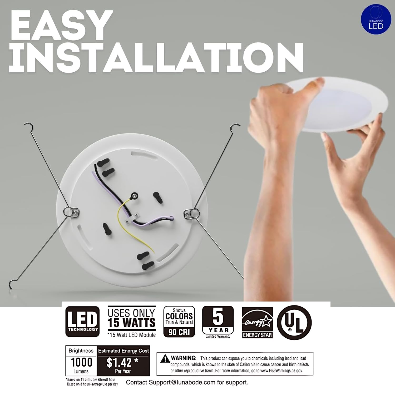 Lunabode LED 7.5 Inch Dimmable Disc Light - 6 Pack Flush Mount Ceiling Fixtures, 5 CCT Options, ETL & UL Certified, White