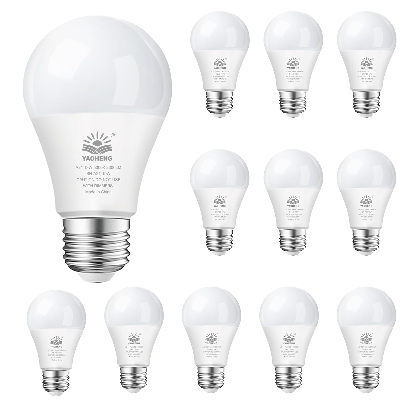 Yaoheng A21 Led Light Bulb, 150 Watt Equivalent Led Bulbs, 19W 5000K Daylight, 2300 Lumens, Non-Dimmable, E26 Base, Super Bright