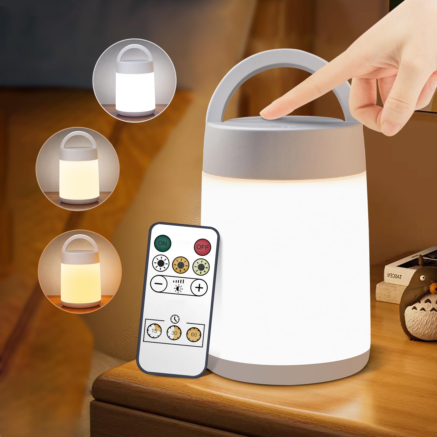 HBOOR Night Light,Dimmable Touch Lamp for Bedroom,Portable Table Bedside Lamp,Cordless Rechargeable Lamps for Battery Operated,B