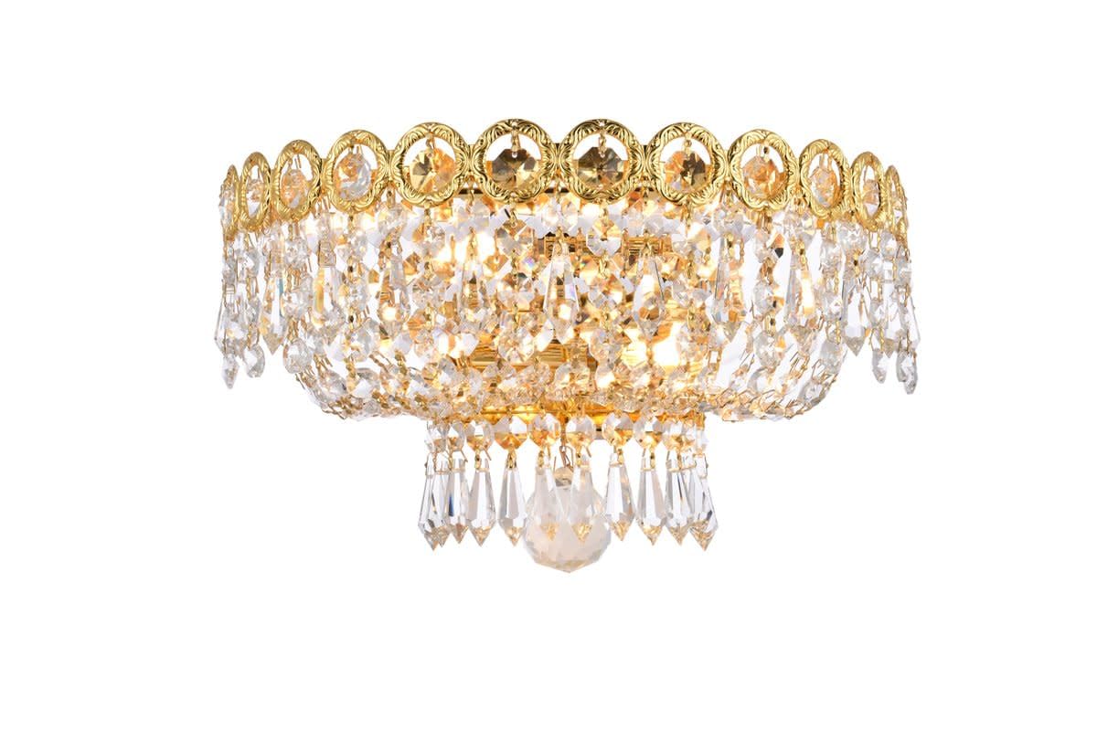 Elegant Lighting 1900W12G/RC 2-Light Wall Sconce, Gold Finish, Crystal Accents, 12in x 6in