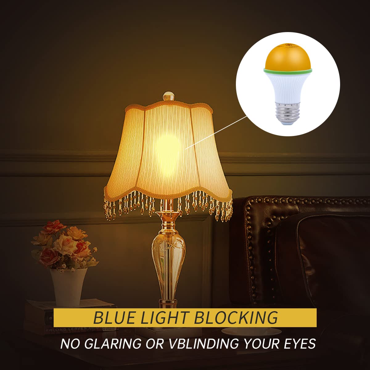 KINUR A15 3W Amber Warm Light Bulbs - E26 Medium Base - 25W Equivalent - 4 Pack