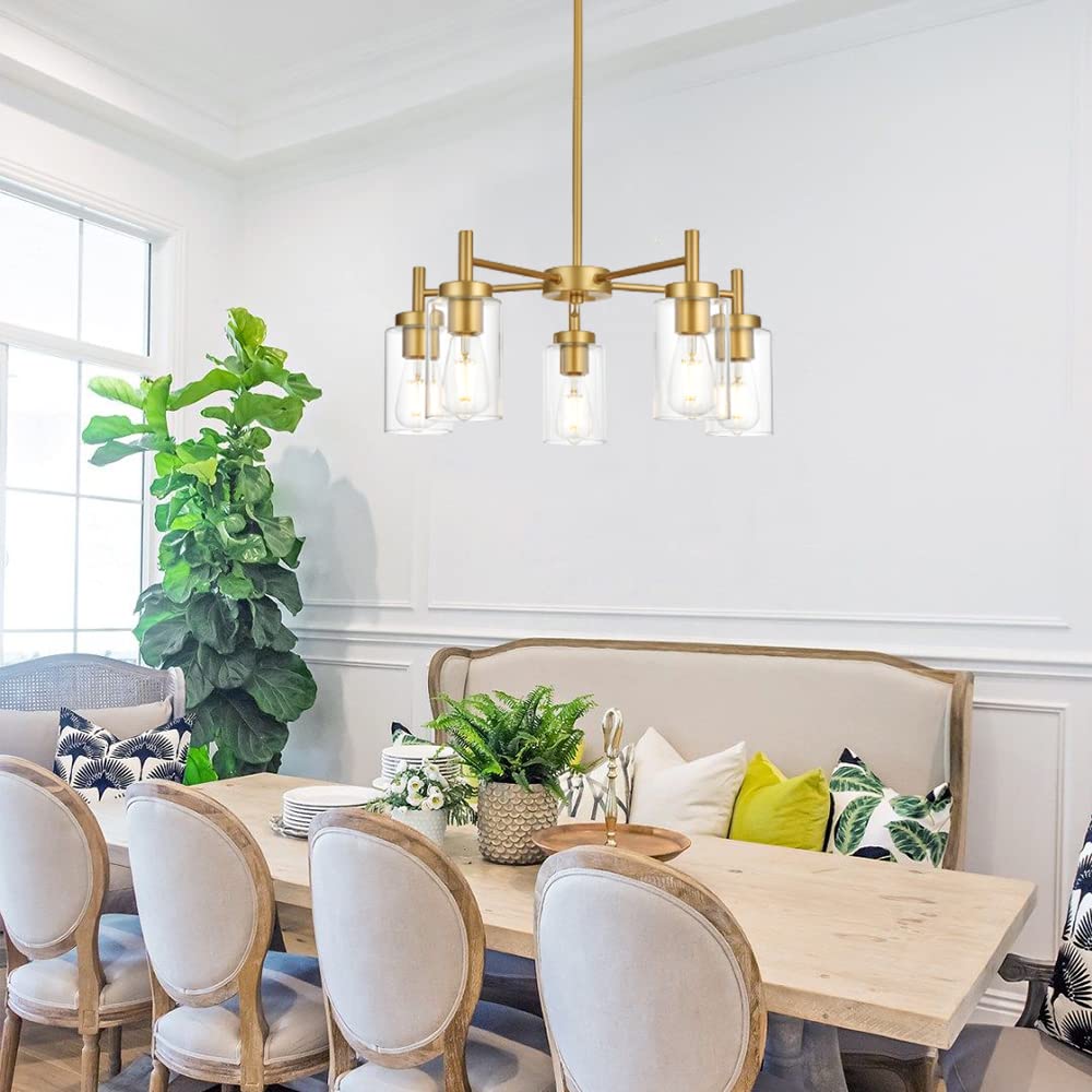 VINLUZ LED 5 Light Modern Chandelier, Brushed Nickel Finish, Crystal Bubble Glass Shade, Model LED1810-5-11