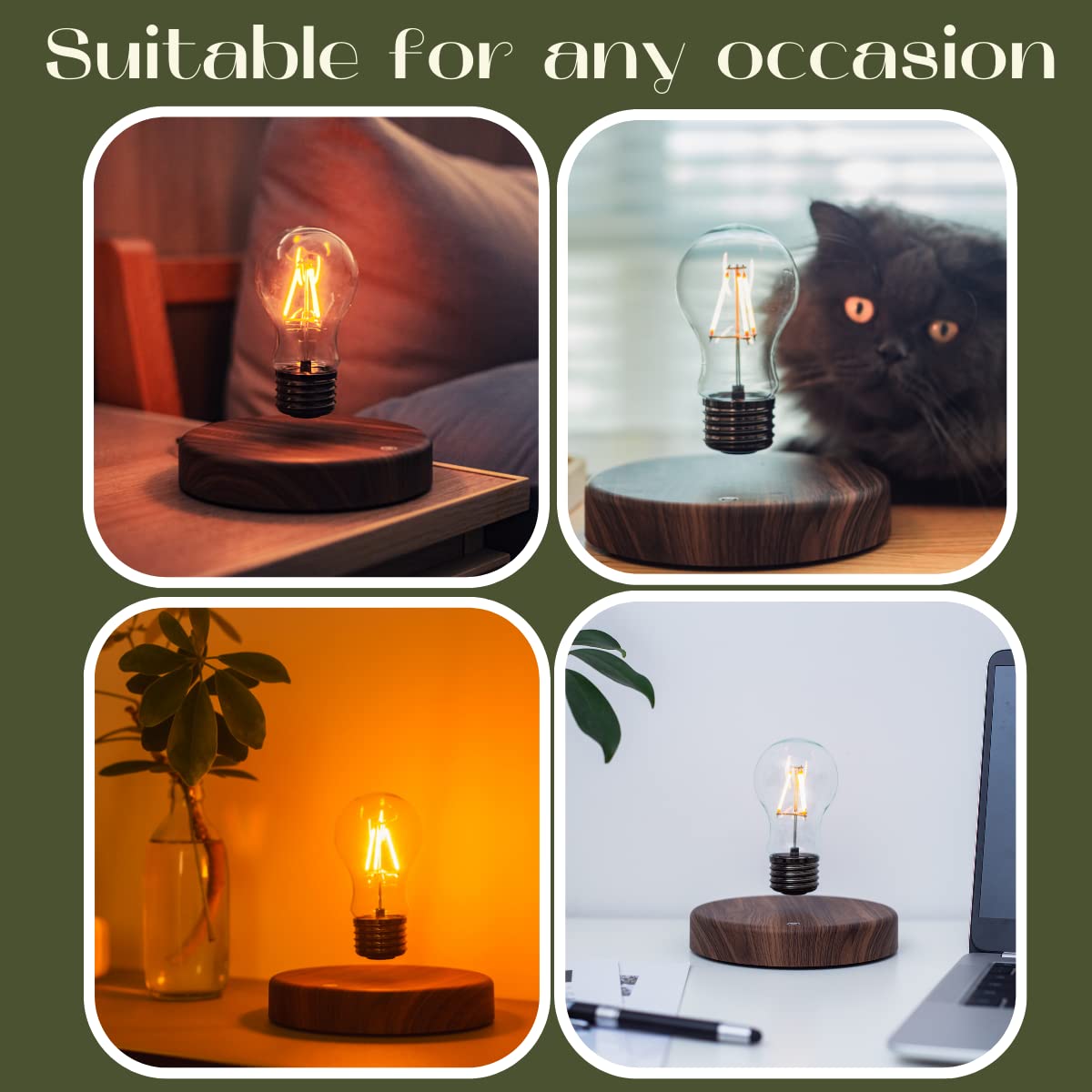 Moocci Levitating Bulb Lamp Magnetic Floating Lamp Light Desk Lamp Night Light Table Led For Unique Gifts, Room Decor, Night Light, Home Office Decor Desk Tech Toys (Round-Classic Bulb)