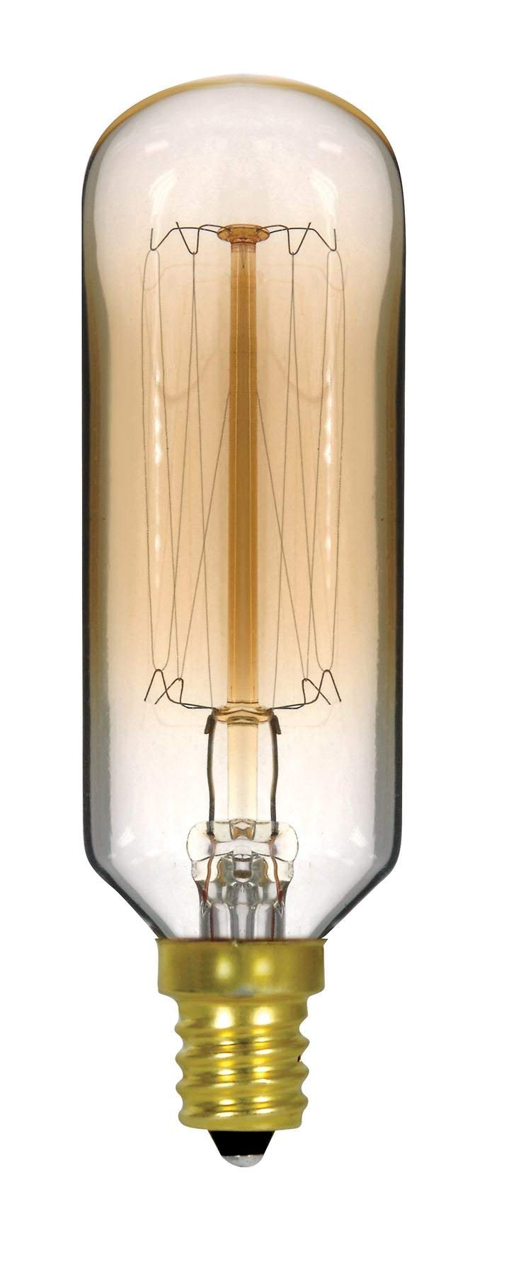 Satco 40 Watt T9 Incandescent Light Bulb, Vintage Clear Gold, E12 Candelabra Base, 120 Volt, Pack of 12