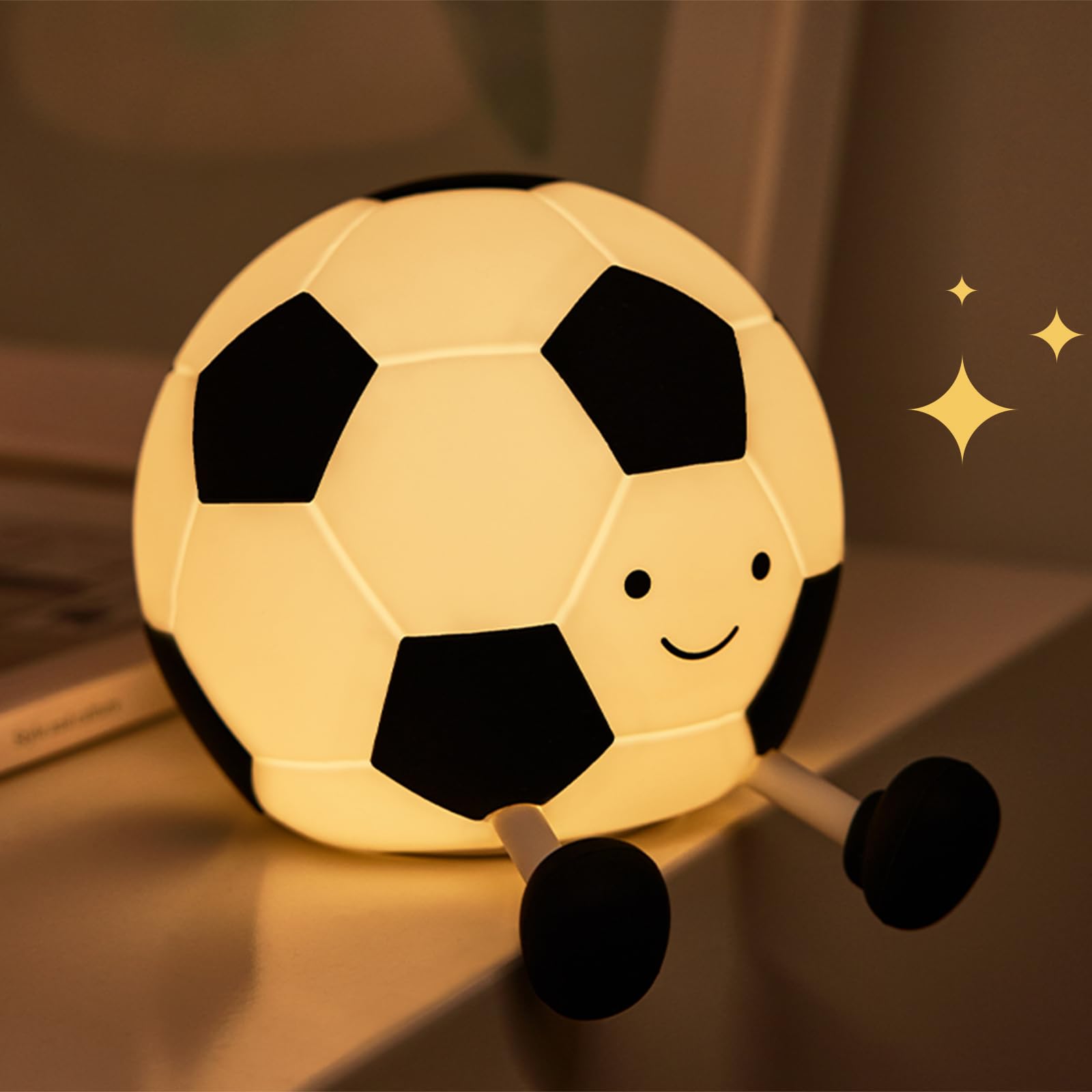 Soccer Night Light, Cartoon Soccer Lamp Squishy Silicone Baby Nursery Night Light With 3 Level Dimmable Rechargeable Bedside Tou