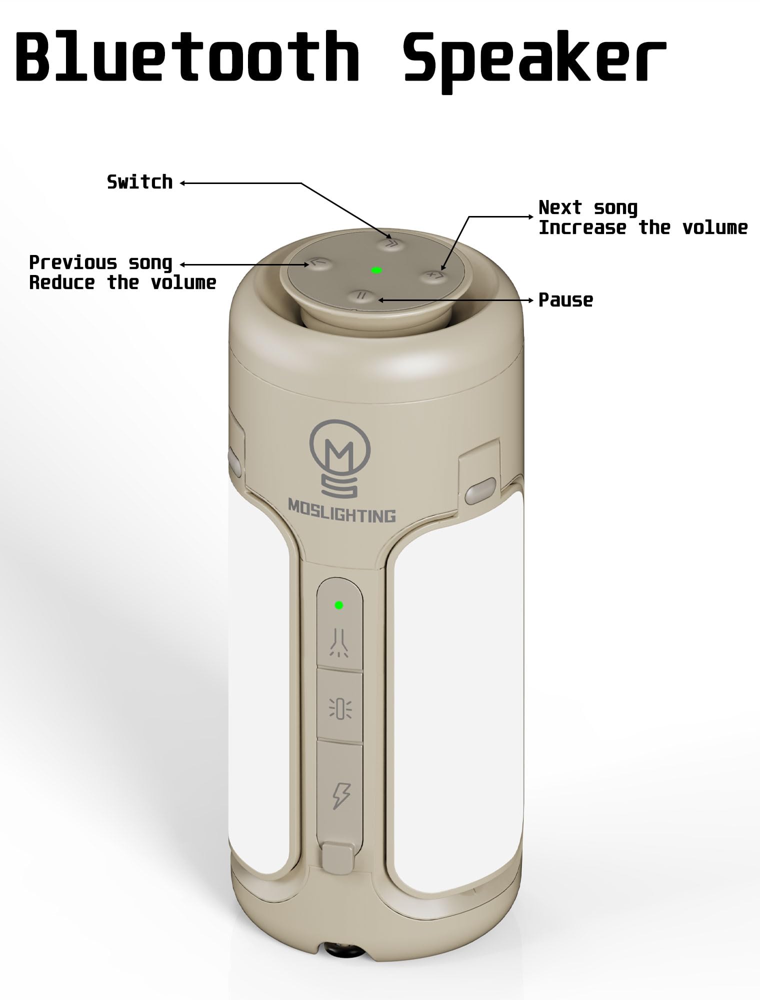 MOSLIGHTING Rechargeable Camping Lantern with Bluetooth Speaker, 10000mAh, IP54 Waterproof, Light Brown & Dark Green
