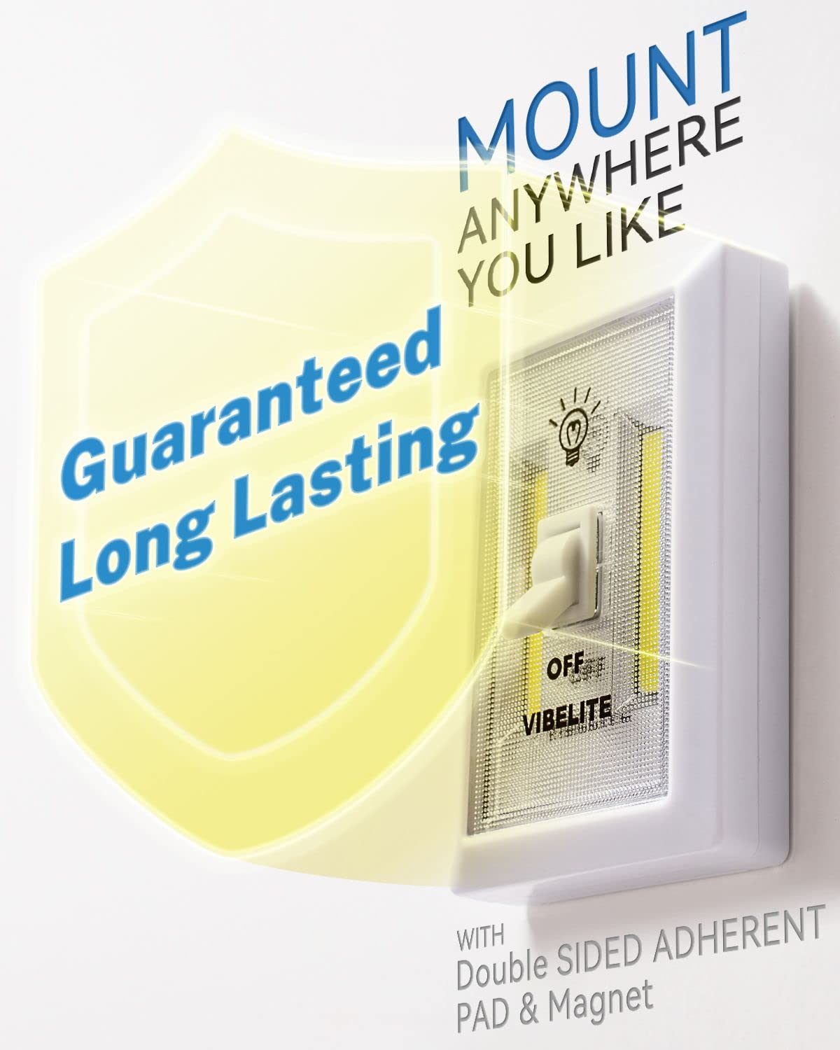 Vibelite Closet Light, Battery Operated Switch Light, Tap Light, Touch, Push Night Lights, Wall Wireless Mount Under Cabinet, Sh