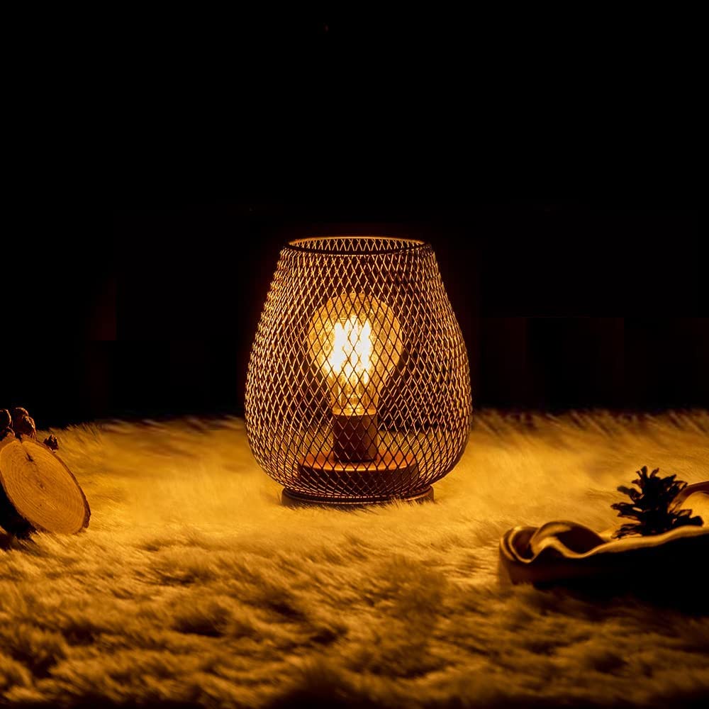 DECORKEY LED Table Lantern Set of 4, Metal Cage, Vintage Design, Battery Operated, 4 Pack Egg Shape, Model DKTL-112