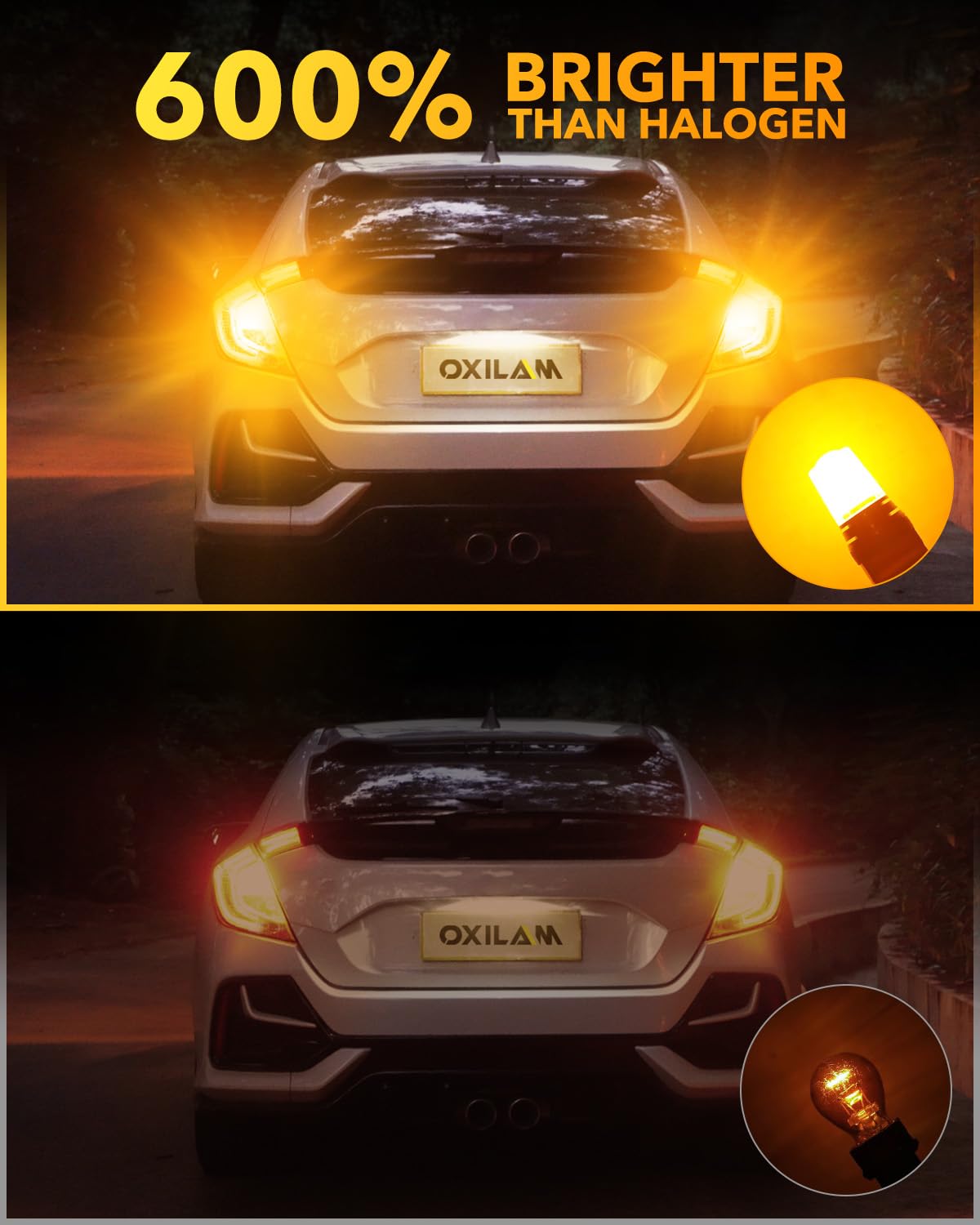 OXILAM 3157 LED Bulb Amber Yellow, Super Bright Turn Signal Light, Canbus Error-Free, Non-Polarity, Model 3157