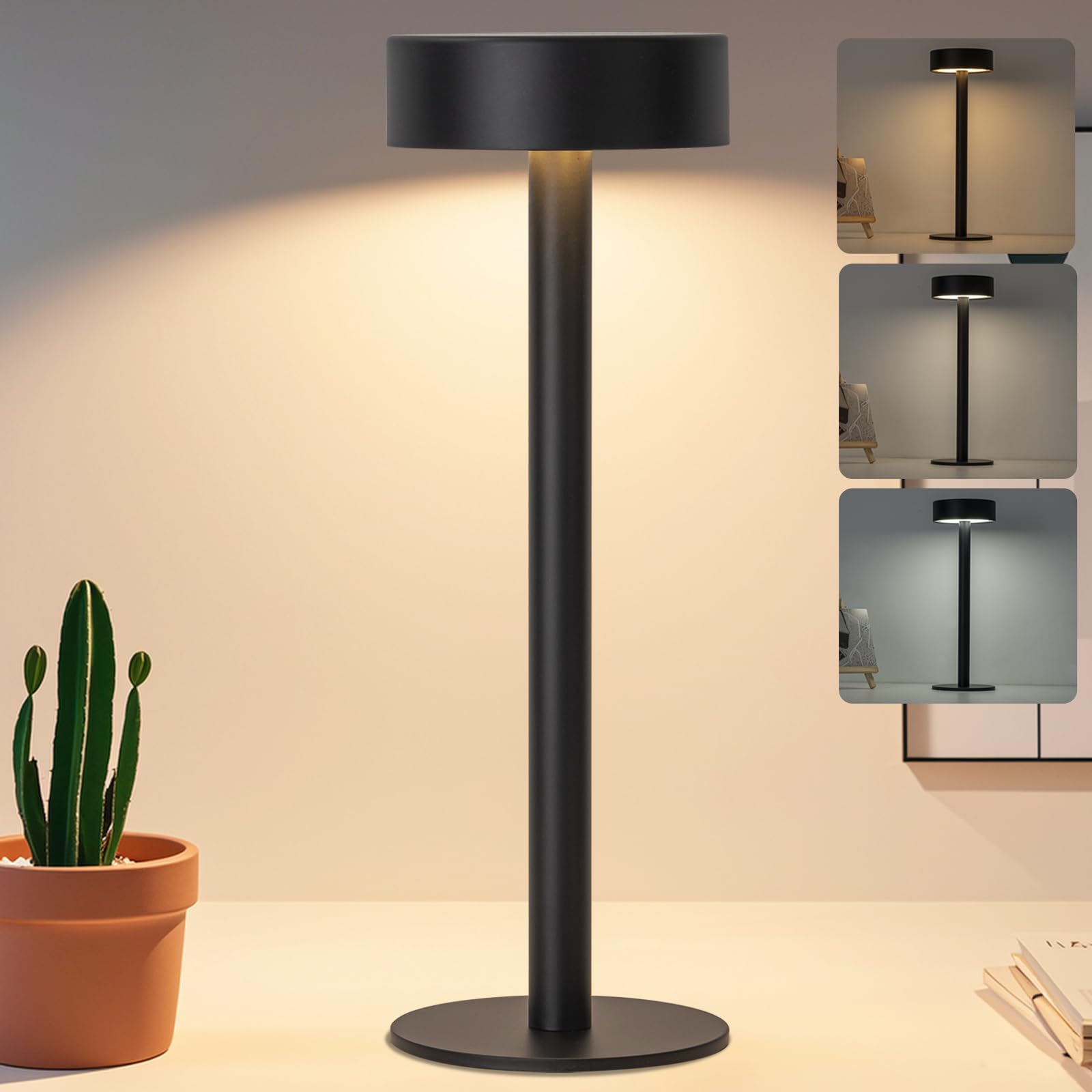 Briever Portable Cordless Table Lamp, Rechargeable Battery Operated Lamp With 3 Colors Stepless Dimming, Outdoor Led Desk Lamp F