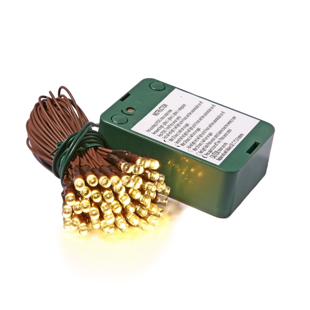 Vickerman 35-Light Battery Operated Led String Lights, Warm White, Timer, Brown Wire, 5-Inch Spacing