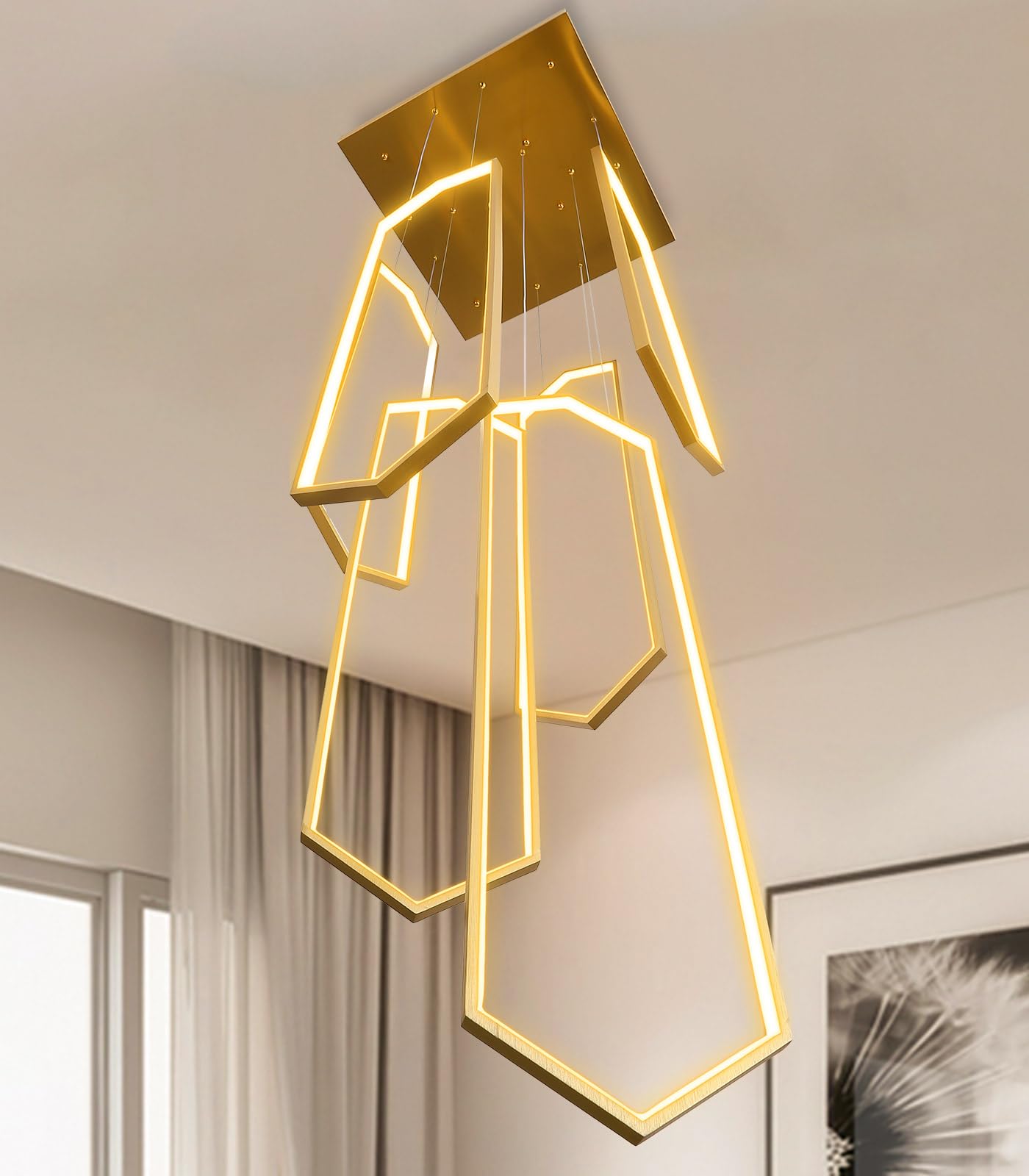 Gold High Ceiling Chandelier For Foyer Modern Large Chandelier Dimmable Led 6 Rings Living Room Modern Hanging Ceiling Light