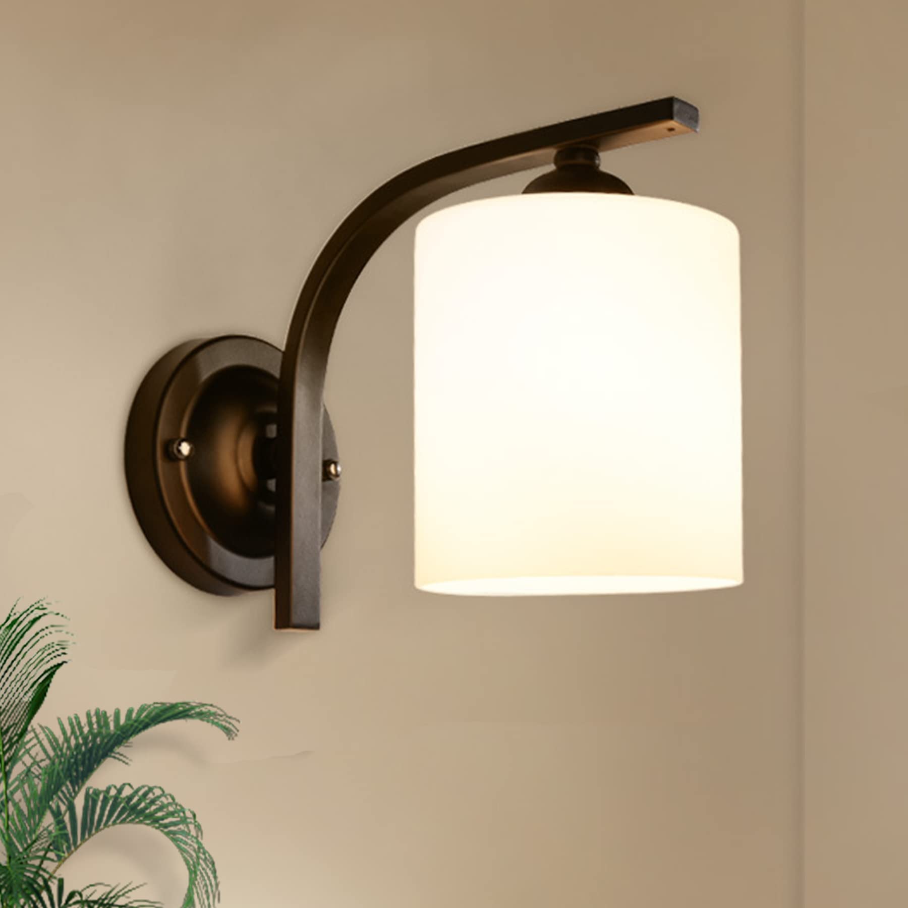 Canmeijia Modern Black Wall Sconce, 1 Light Fixture With Milky White Glass For Bathroom & Hallway
