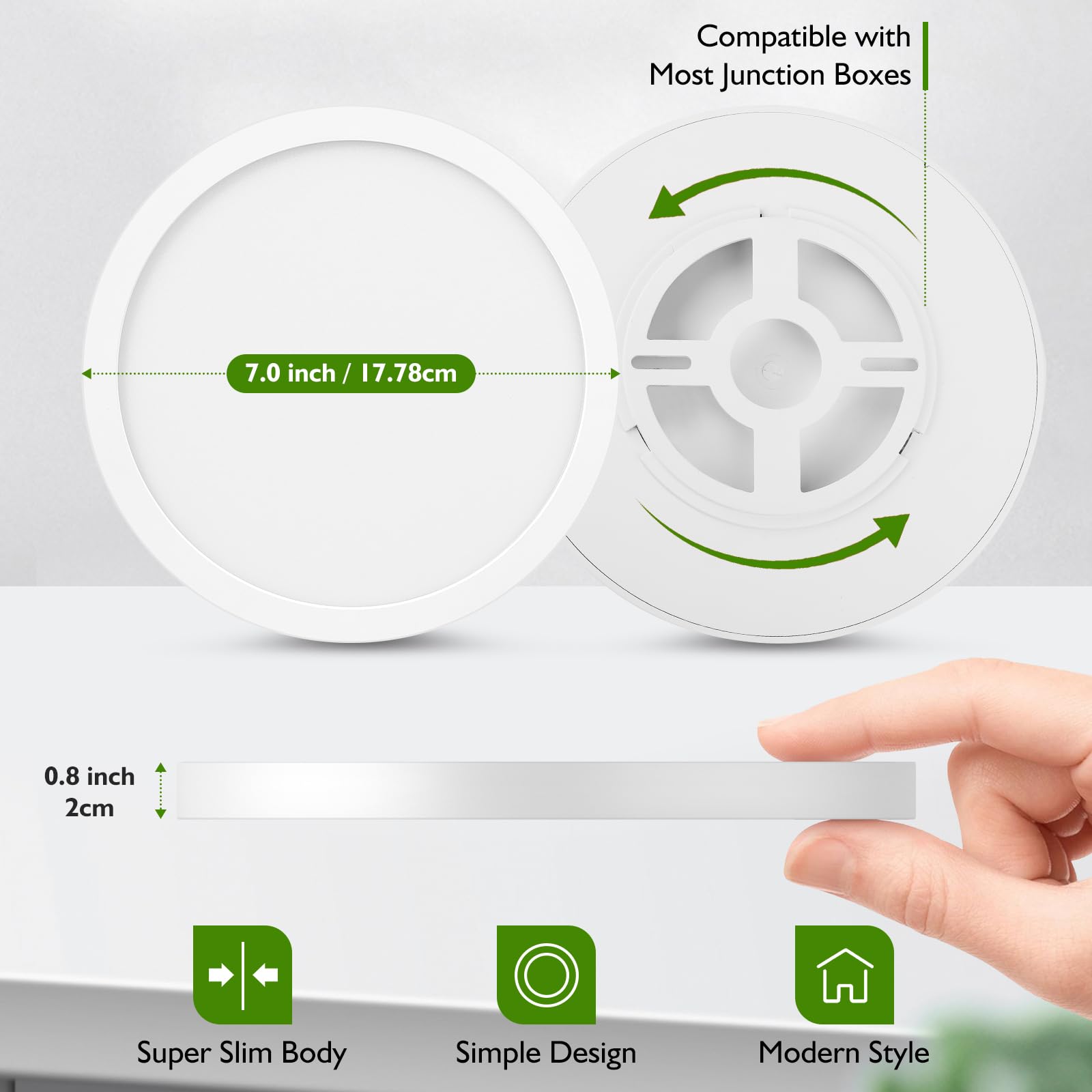 Brightever LED Flush Mount Ceiling Light Fixture, 15W 1200Lm, 7 Inch, 5000K Daylight White, Model 61518006-01