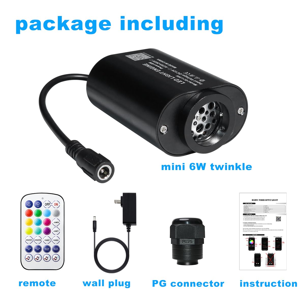 Azimom Mini 6W Twinkle Fiber Optic Starlight Box Sound Activated Rgbw Fiber Optic Light Source App/Remote Control Light Engine Driver For Car Home Ceiling Star Lighting Decor