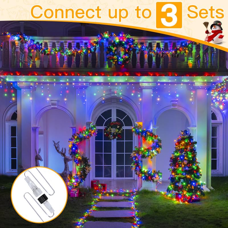 Ollny Icicle Lights 306Led, Color Changing With Remote, 25Ft Waterproof Holiday Lights, Warm White To Multicolor, Model Hg-29V306Bc