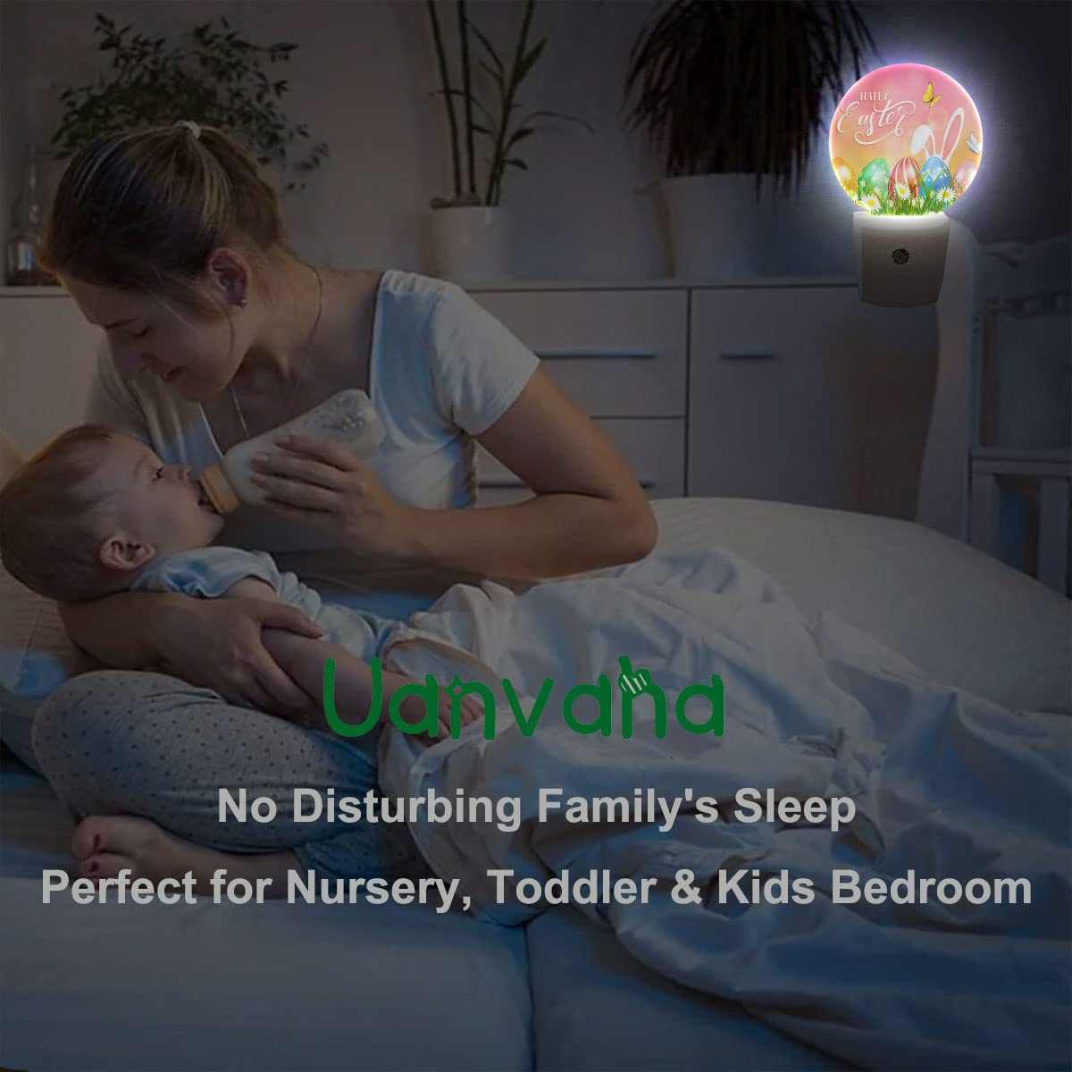 Uanvaha Easter Bunny Eggs Night Light Butterfly Green Grass Spring Farmhouse Dusk To Dawn Night Lamp Auto Sensor For Bedroom Bat