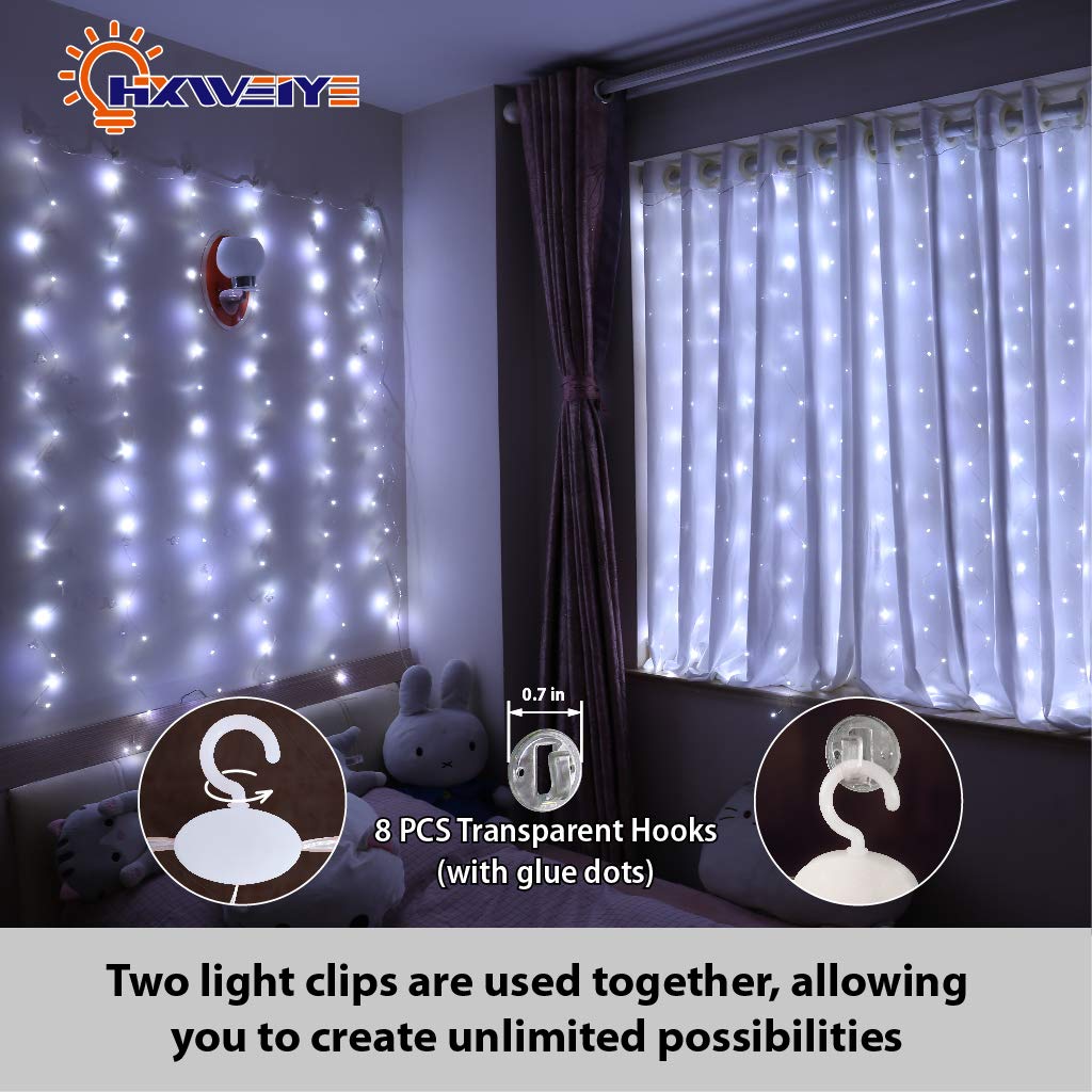 Hxweiye White Short Curtain Lights For Small Window, 3.3X5Ft Fairy Light With Timer & 8 Clips For Bedroom, Battery Powered 96Led String Light For Indoor, Outdoor, Weddings, Party, Garden, Wall Decor