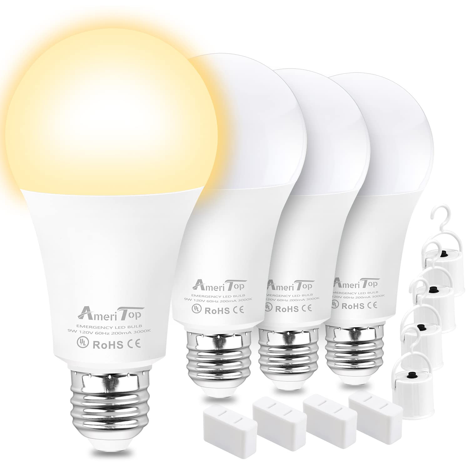 Ameritop Rechargeable Emergency Led Light Bulb - 4 Pack A19 Battery Led Bulbs For Power Outage Camping Outdoor Activity Hurrican