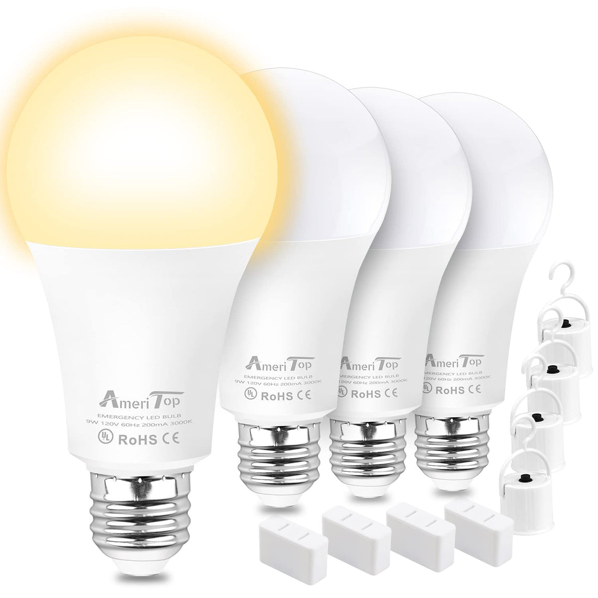 Ameritop Rechargeable Emergency Led Light Bulb - 4 Pack A19 Battery Led Bulbs For Power Outage Camping Outdoor Activity Hurrican