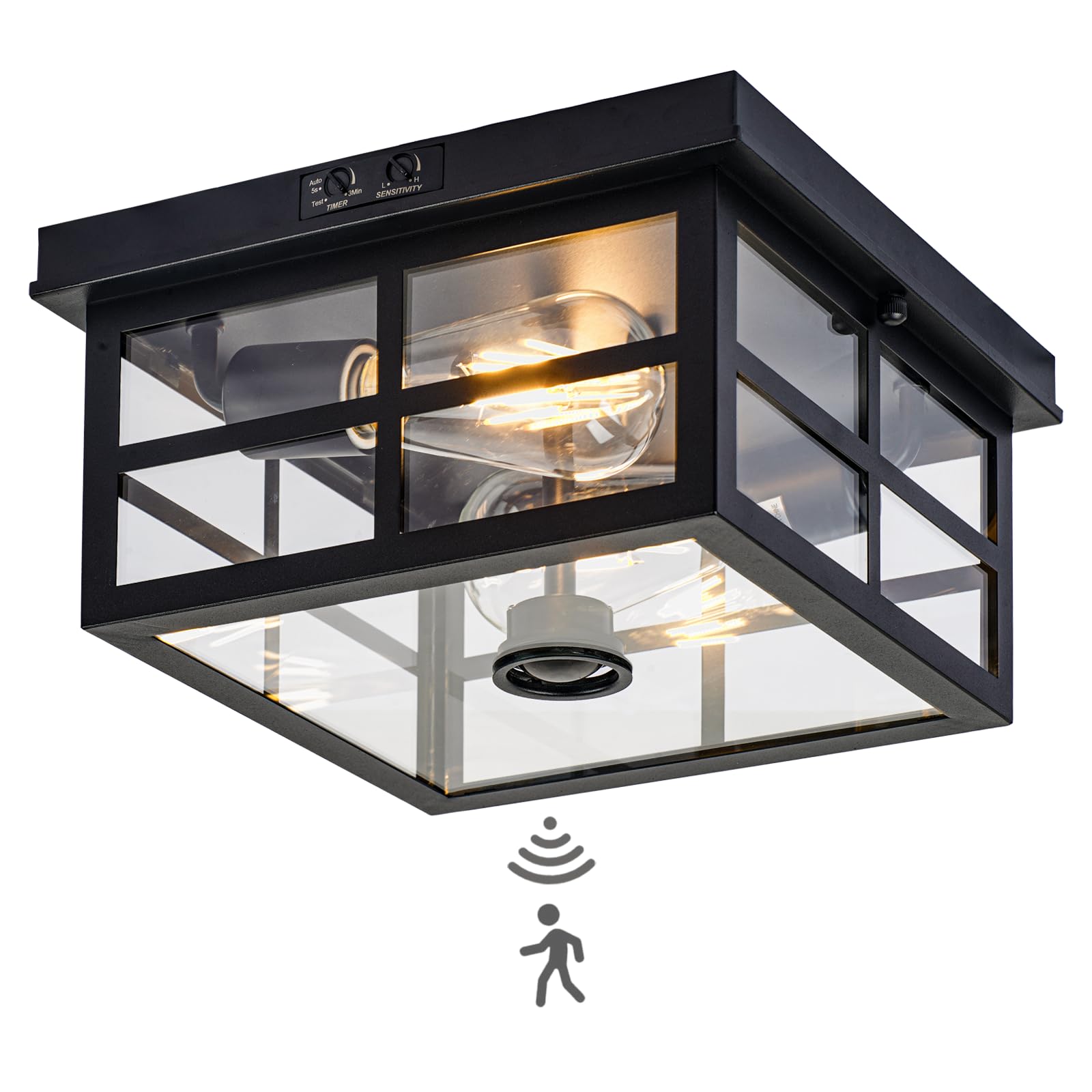 Vexagyle Outdoor Ceiling Light with Motion Sensor,2-Light Outdoor Ceiling Lights for Porch Flush Mount Motion Sensor,Dusk to Daw