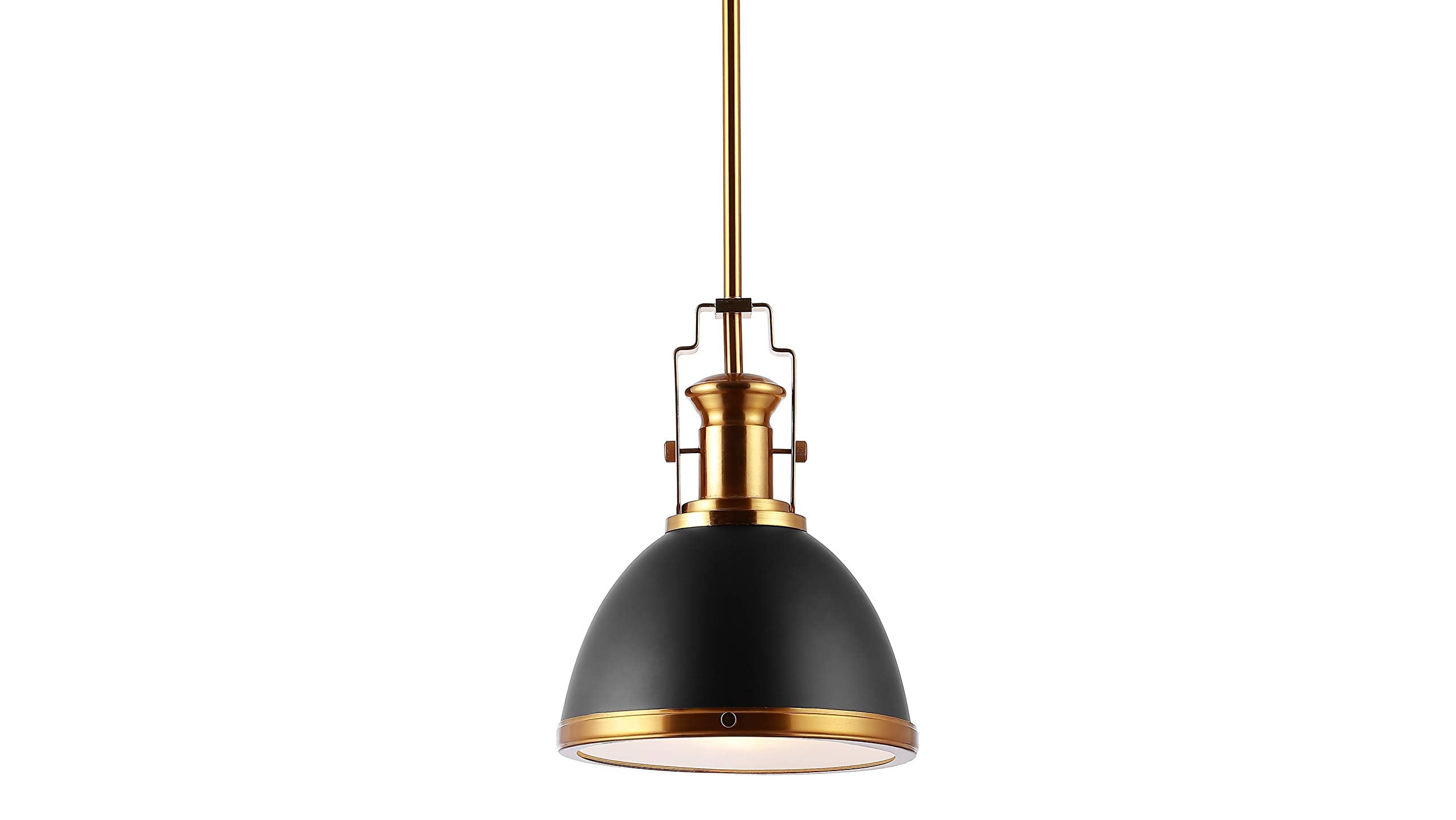 JONATHAN Y 10in Iron LED Dome Pendant Light, Modern Industrial Style, Black/Brass Gold, Model JYL9535A