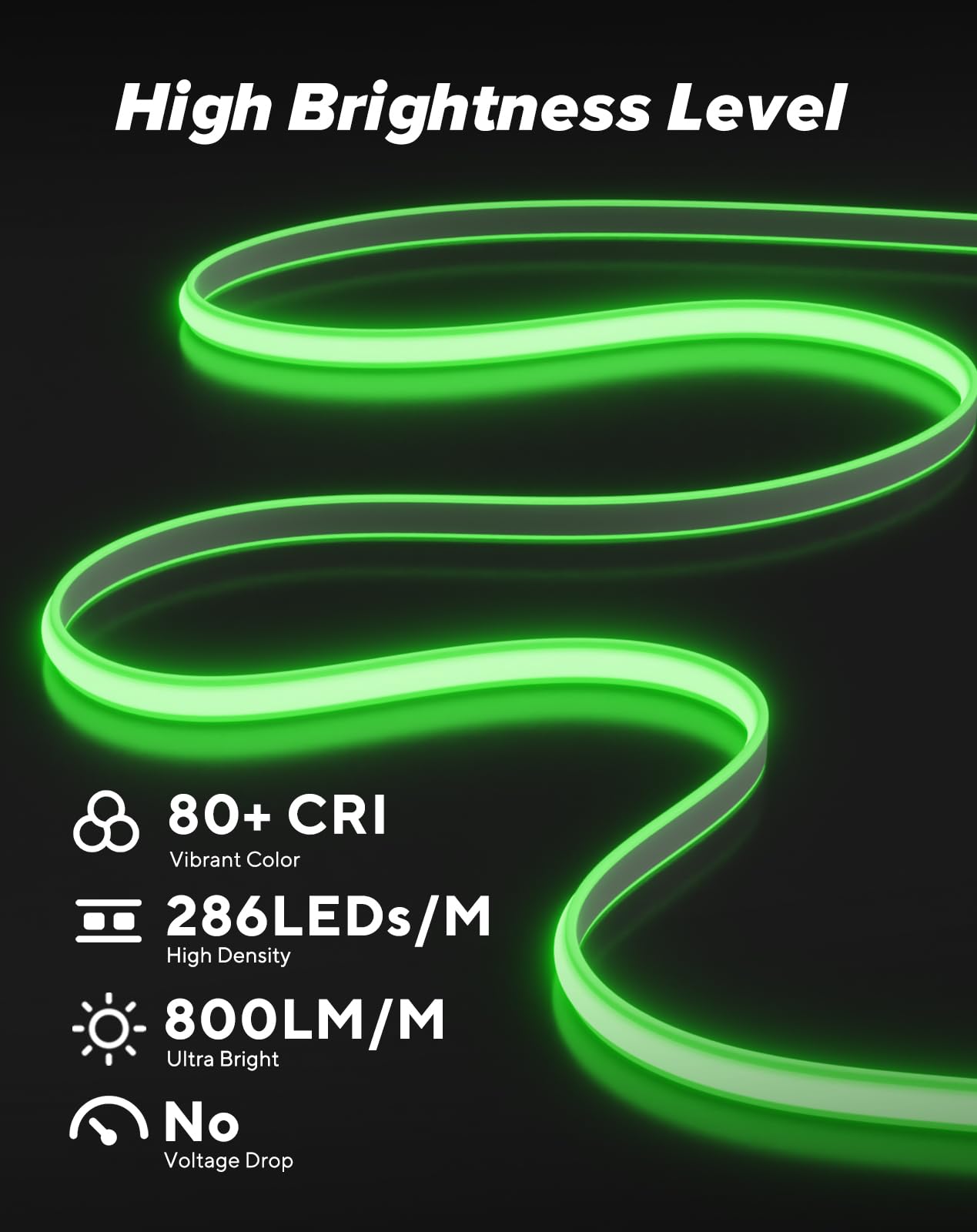 Shine Decor Cob Led Rope Light Ac 120V  800Lm Ultra Bright  Ip65 Waterproof Cold-Resistant Etl Neon Strip  No Driver Tape Lighting For Home Commercial 10X4.5Mm  Green  50Ft