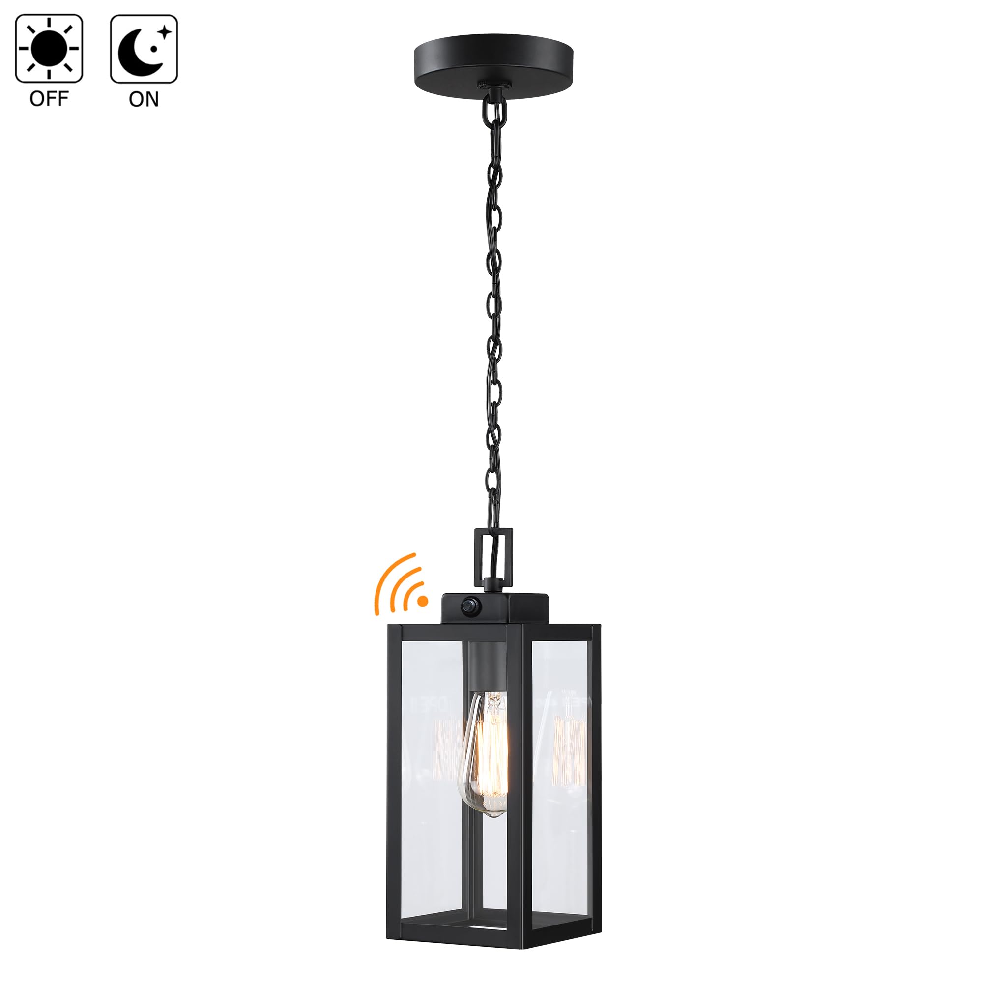 Faymart 13" Outdoor Pendant Light - Dusk to Dawn, Steel & Glass, with Sensor, Model 848507017127