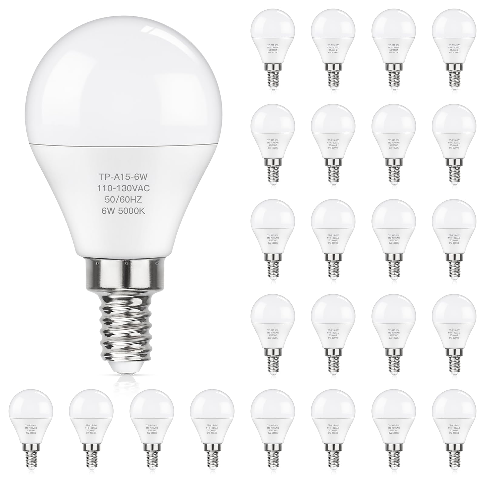 Maxvolador E12 Led 60W Equivalent Daylight White 5000K Ceiling Fan Bulbs, 600Lm Cri 85+ Small Base Candelabra Bulbs, 6W Non-Dimm