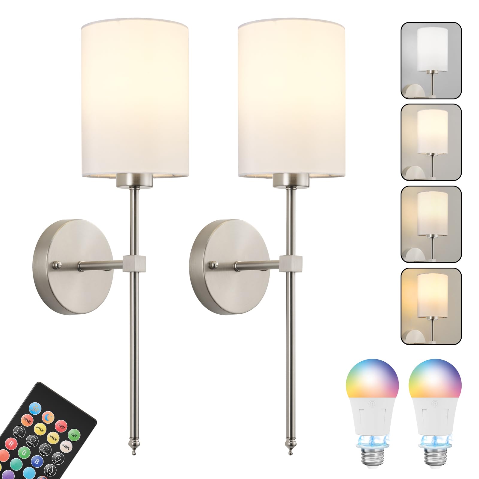 KARTOOSH Battery Operated Wall Sconces Set of Two, Wireless Rechargeable, Dimmable, 20.6 Inch, Nickel, Model ZM213B