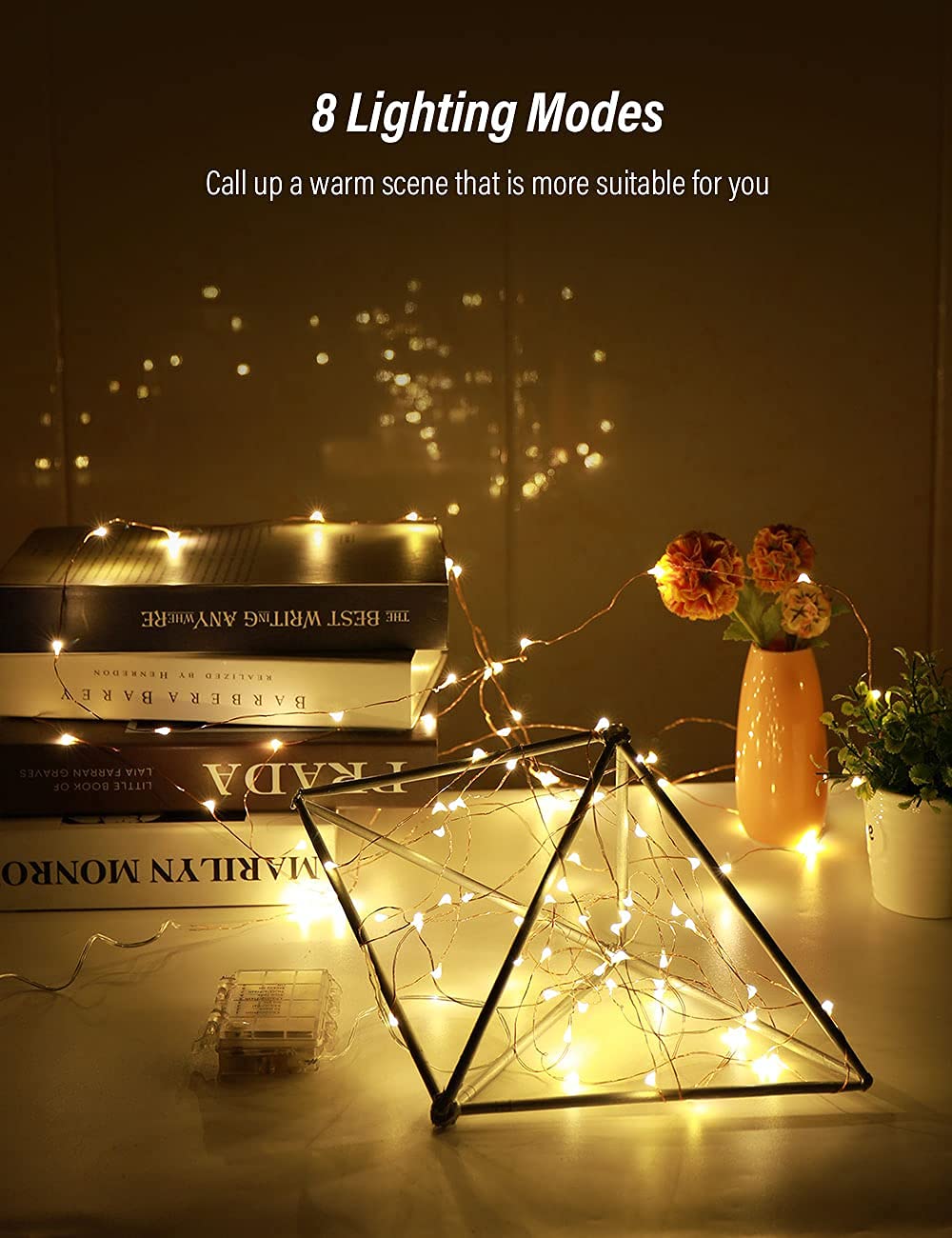 Mikasol Fairy String Lights, 1 Packs Led Fairy Lights Battery Operated Waterproof Copper Wire With Remote Control Fairy Lights For Bedroom. Firefly Lights Christmas Lights 8 Modes (16.4 Ft/Warm White)