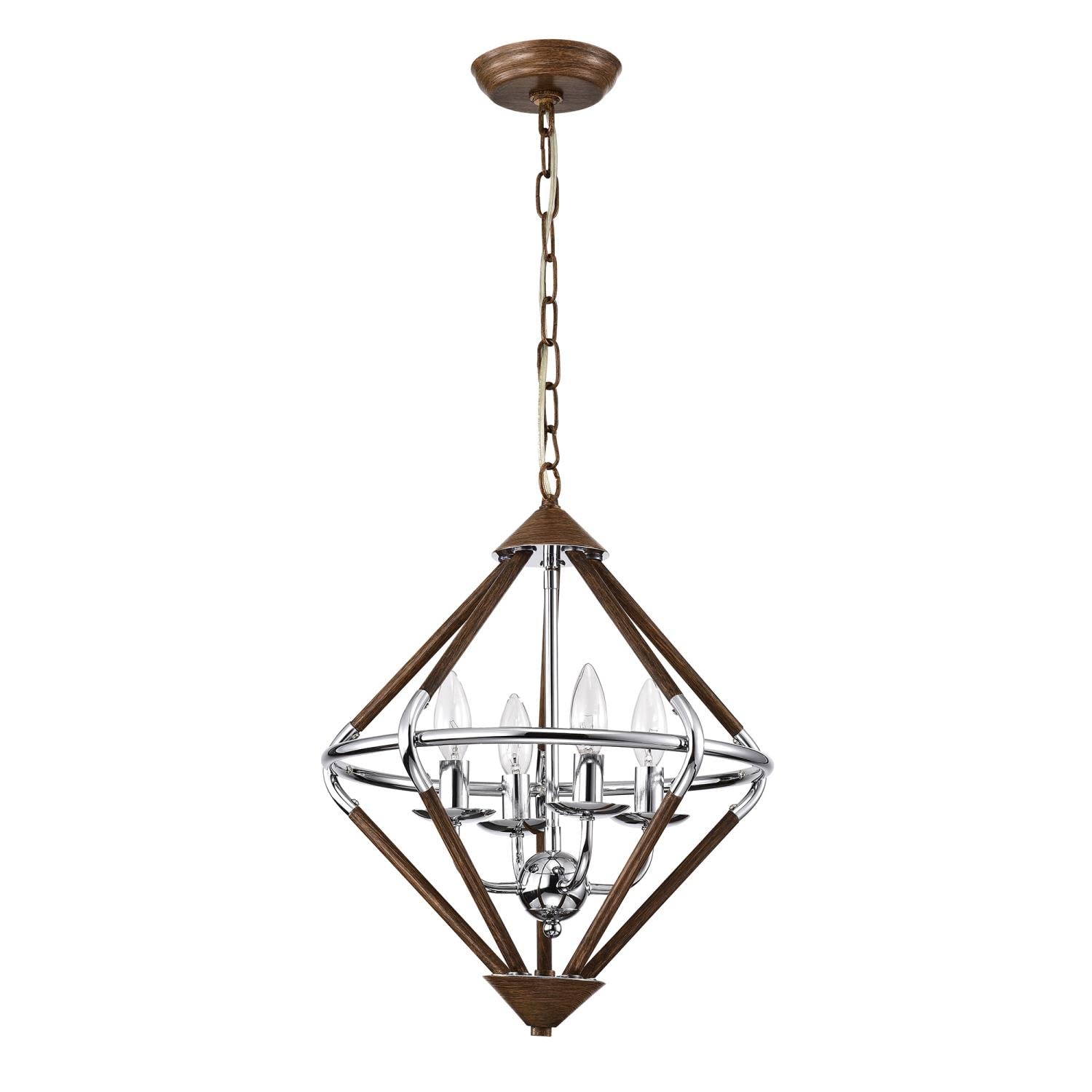 Warehouse Of Tiffany Imp76A/4Iwg Ilija Imitation Wood Grain/Chrome 4-Light Chandelier, 15.75&quot; L X 15.75&quot; W X 57.48&quot; H