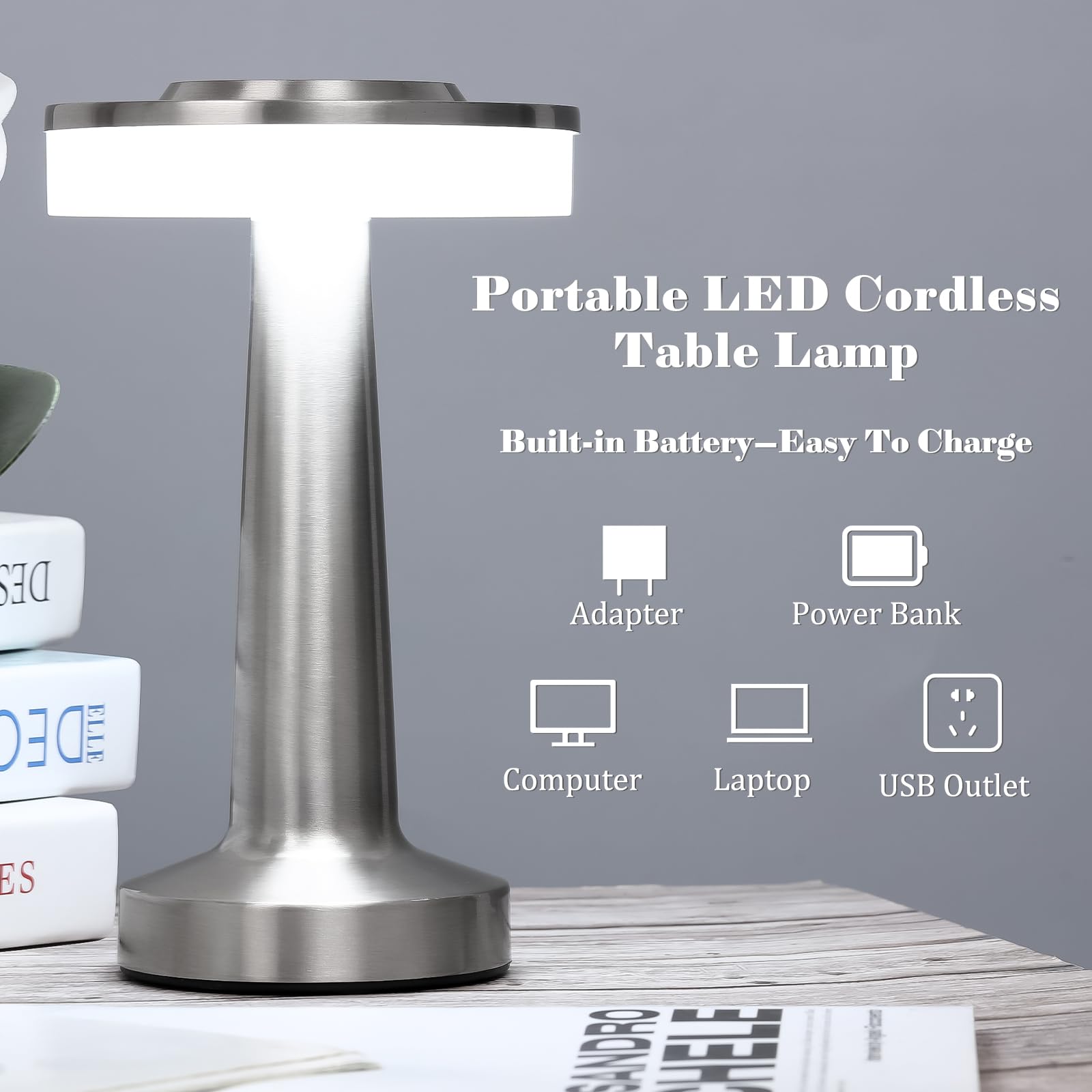 Vihose 12 Pcs Silver Cordless Table Lamps Led Portable Table Lamp With Touch Sensor 3 Color Dimming Up To 15 Hours Rechargeable