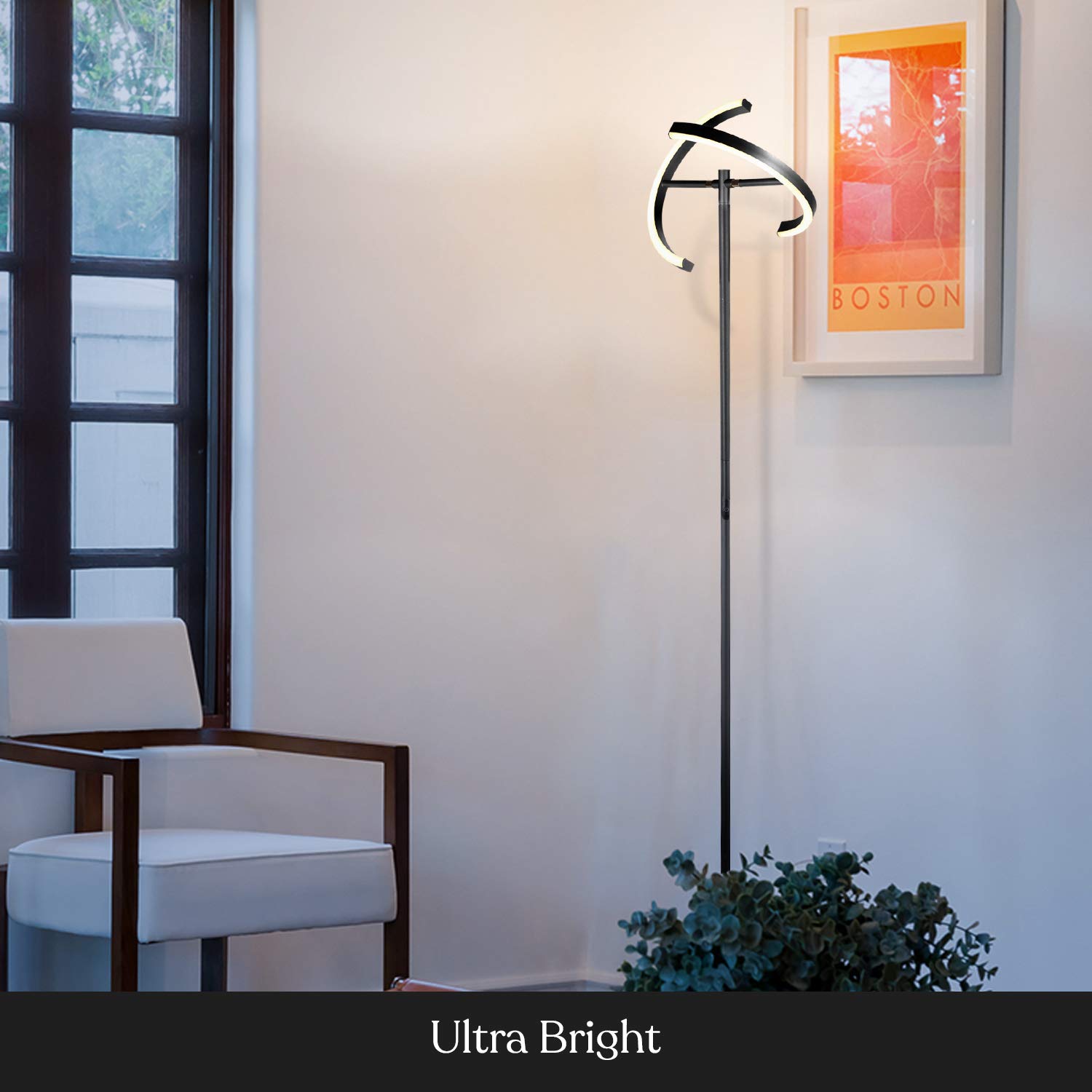 Brightech Halo Split Modern Bright Led Torchiere Floor Lamp For Offices - Dimmable, Tall Standing Lamp For Living Room Or Bedroo